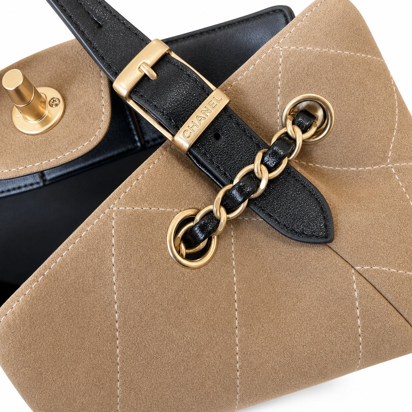 Chanel 25 Suede Leather Gold Bag