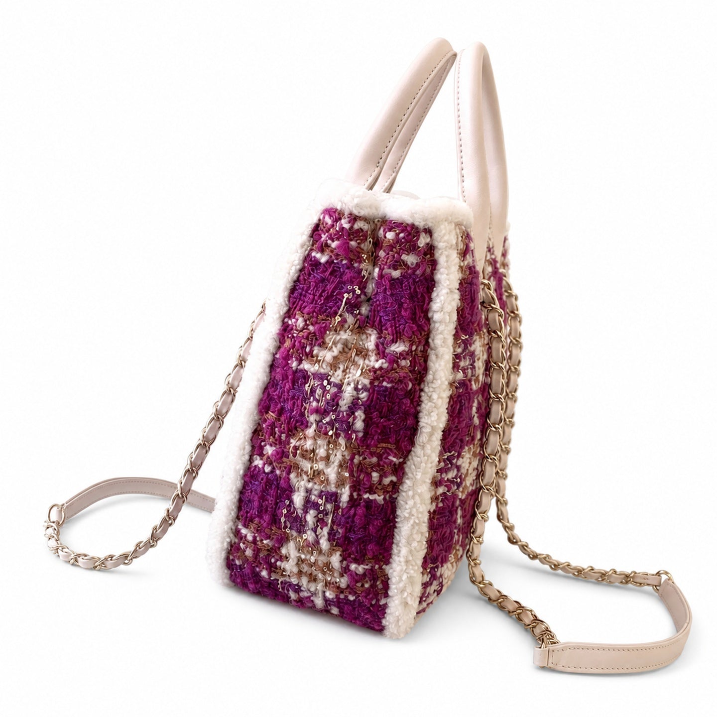 Chanel 25 Tweed Leather Check White Purple Handbag