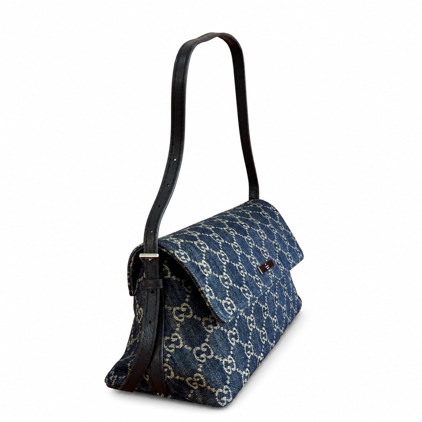 Gucci Denim Nylon Leather Blue Shoulder Bag