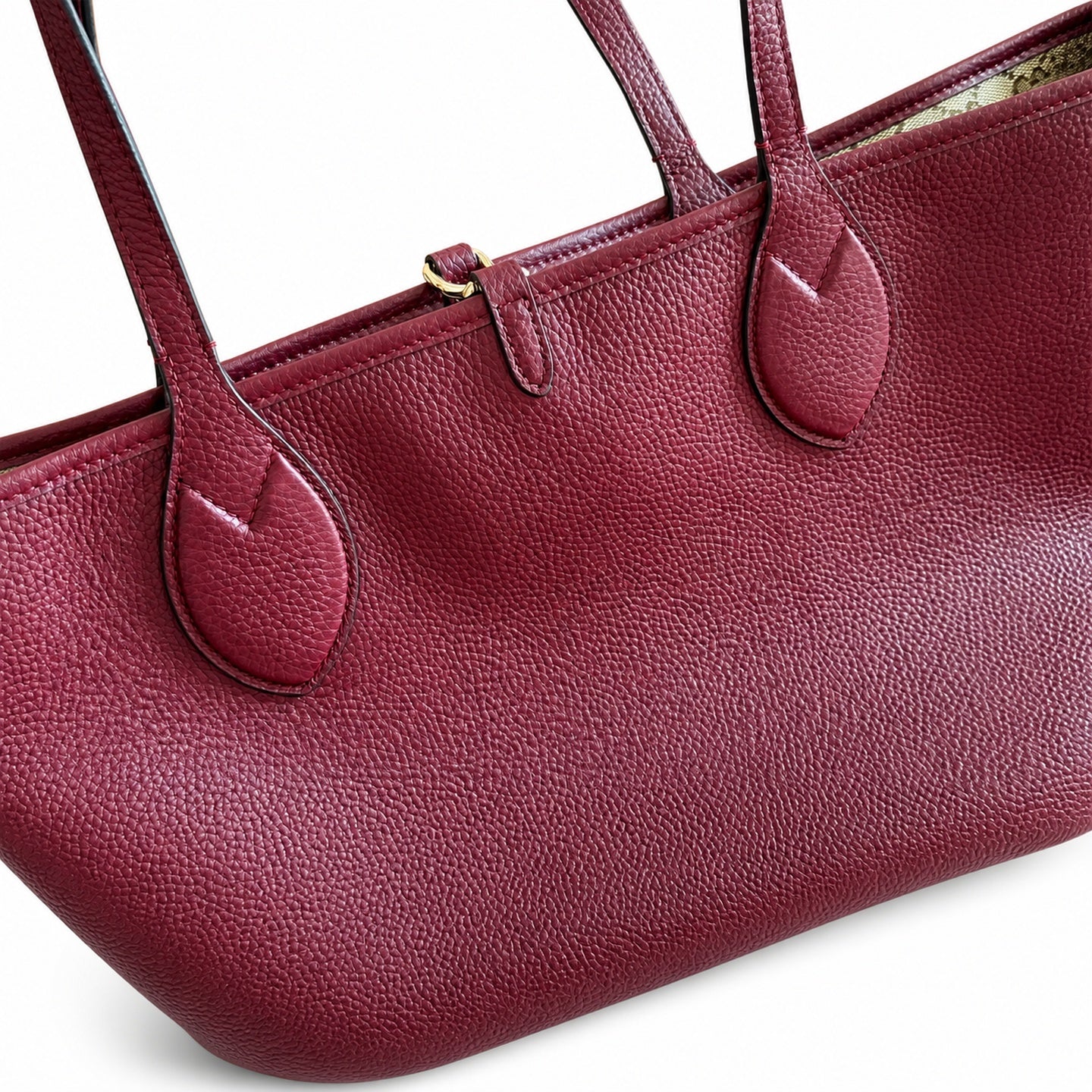 Gucci Reversible Canvas Leather Beige Brown Gold Burgundy Tote Bag