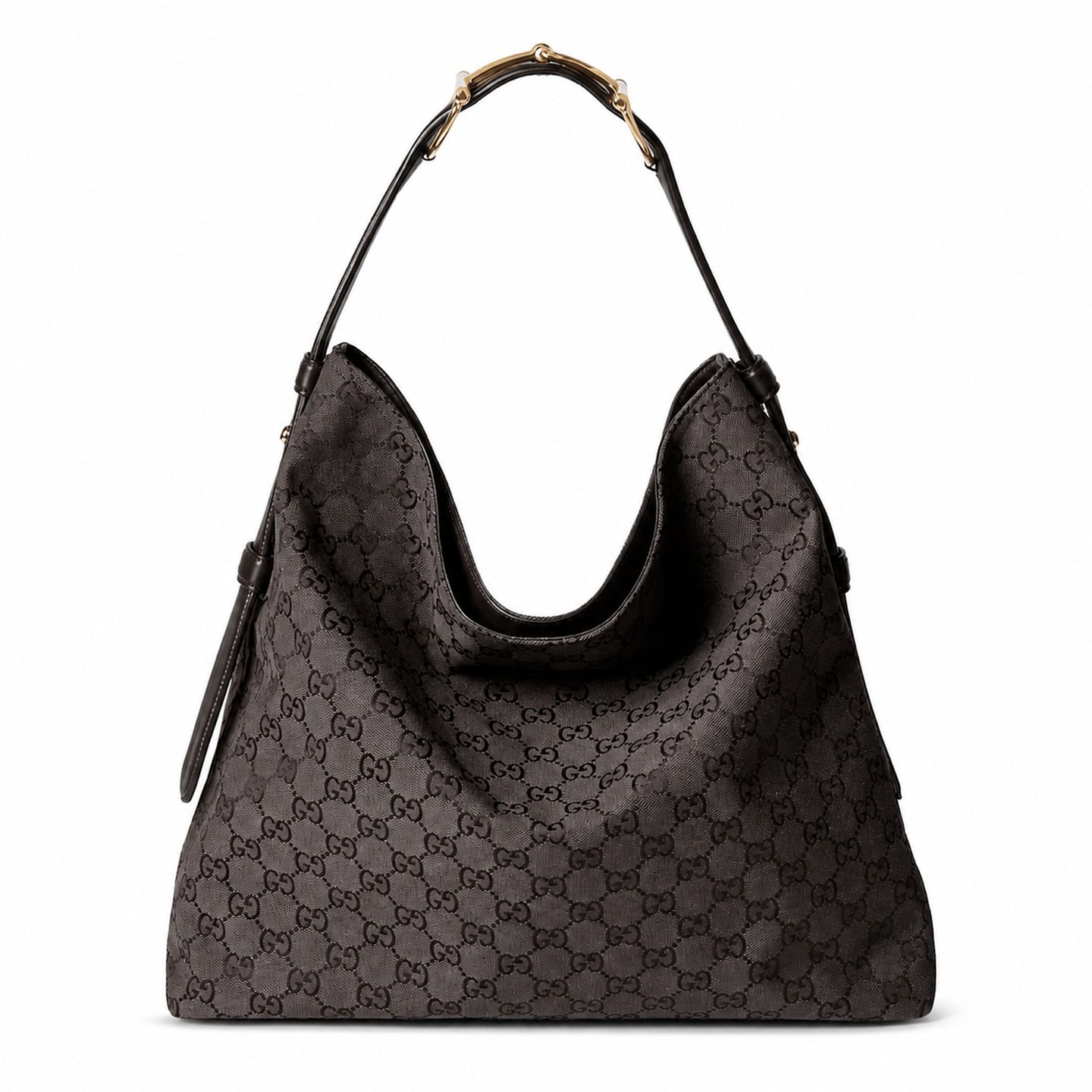 Gucci Horsebit Cotton Canvas Beige Brown Gold Handbag