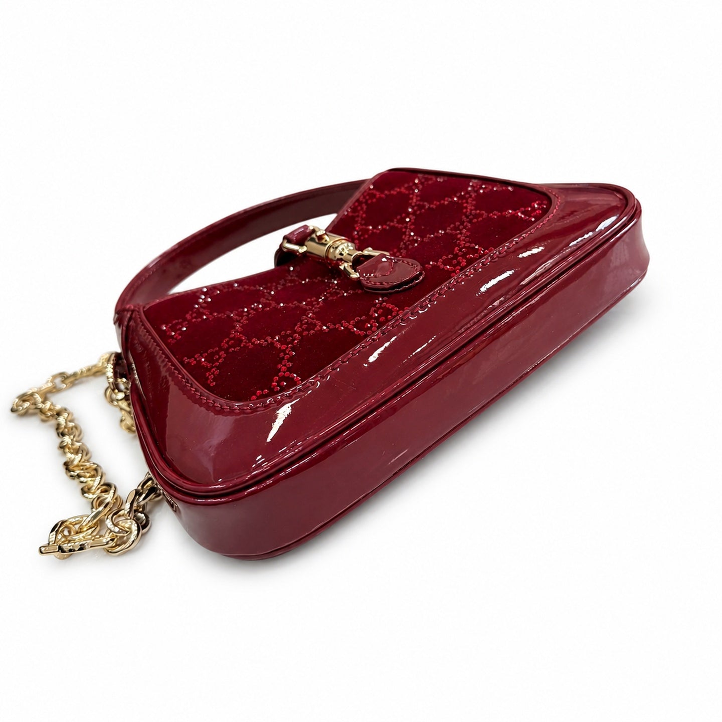 Gucci Jackie 1961 Silk Velvet Leather Red Gold Handbag