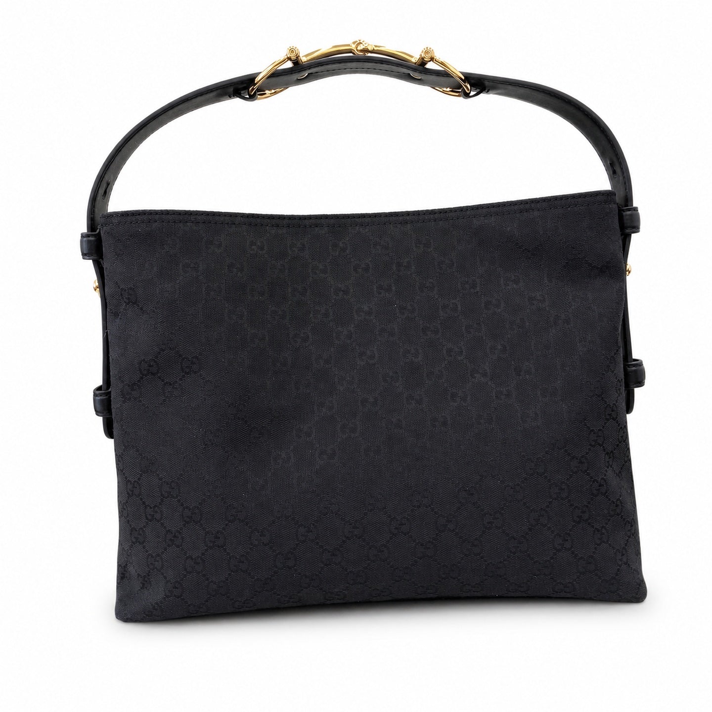 Gucci Horsebit Cotton Canvas Black Beige Gold Handbag