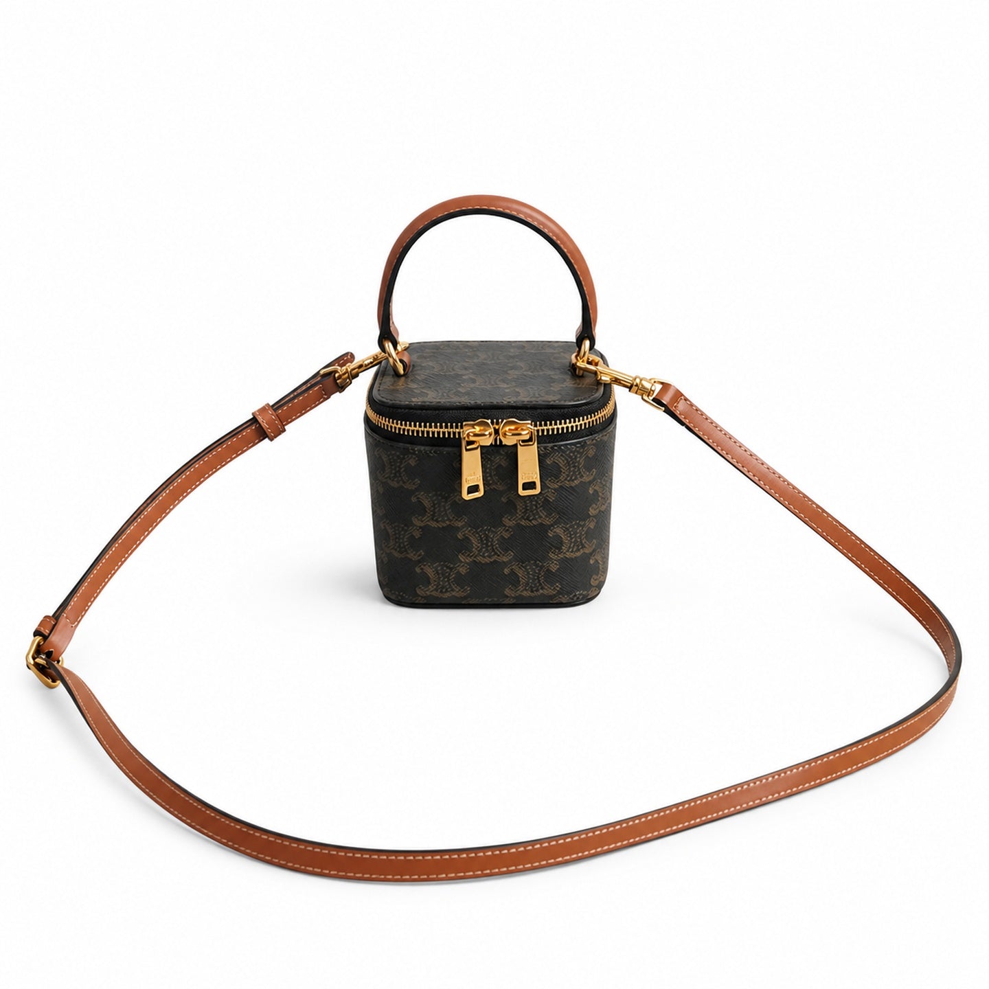 Celine Double Zip Small Brown Bag