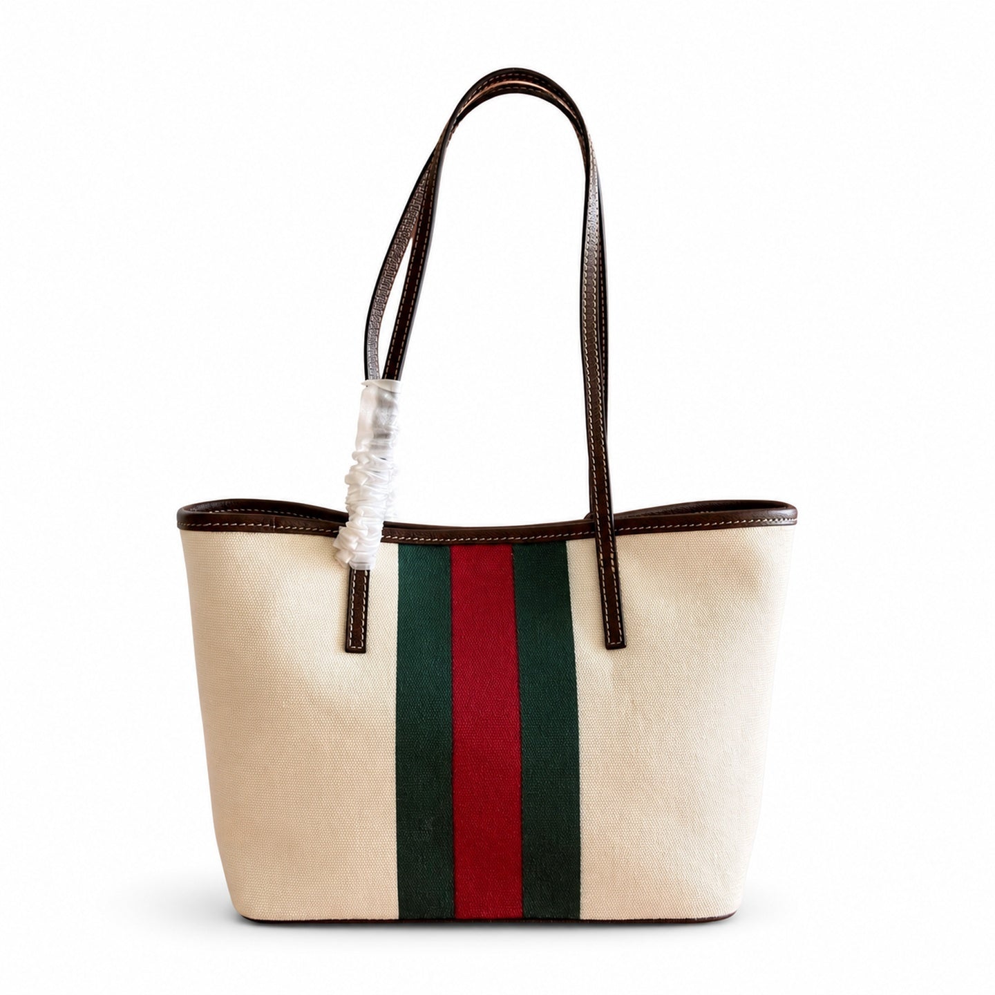 Gucci Cotton Canvas Leather Beige Brown Gold Charm