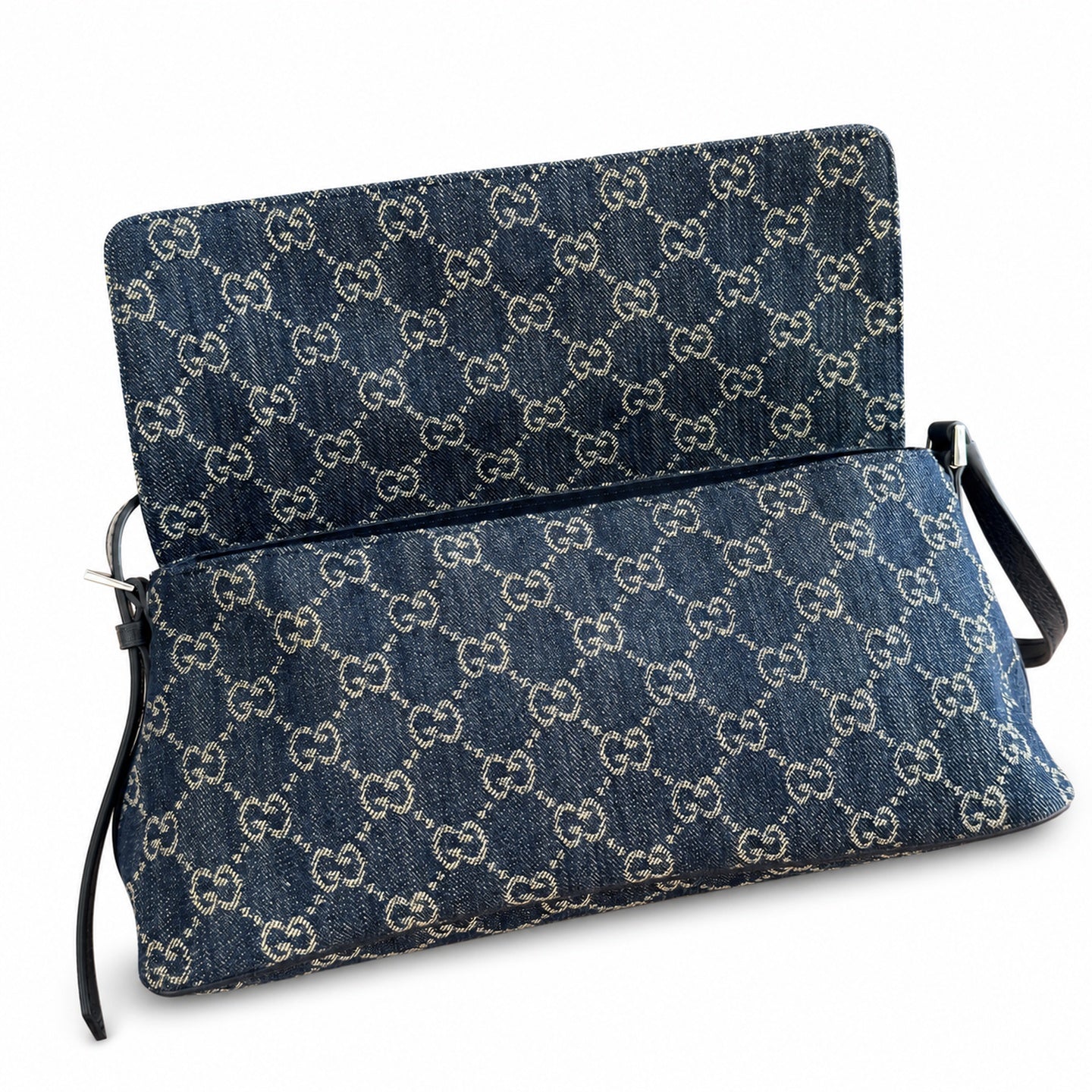 Gucci Denim Nylon Leather Blue Shoulder Bag