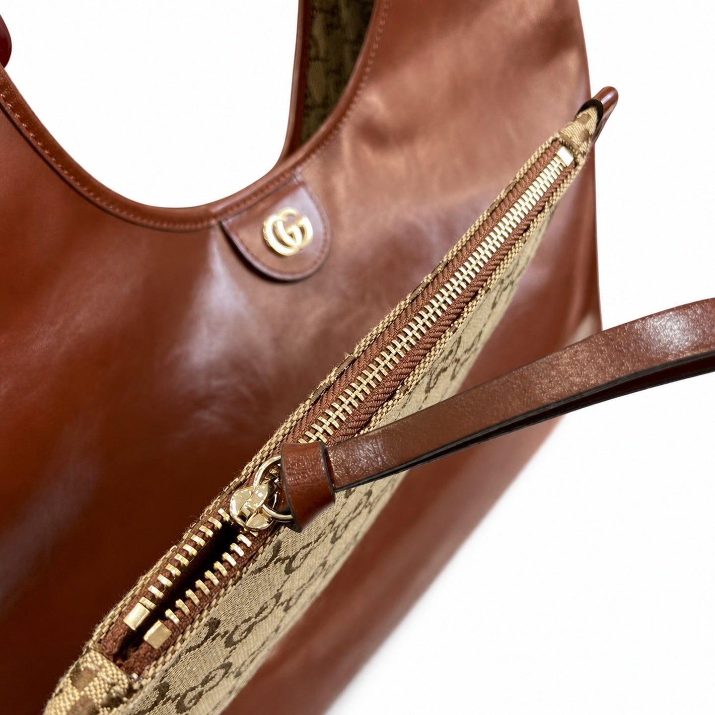 Gucci Giglio Canvas Leather Brown Gold Bag