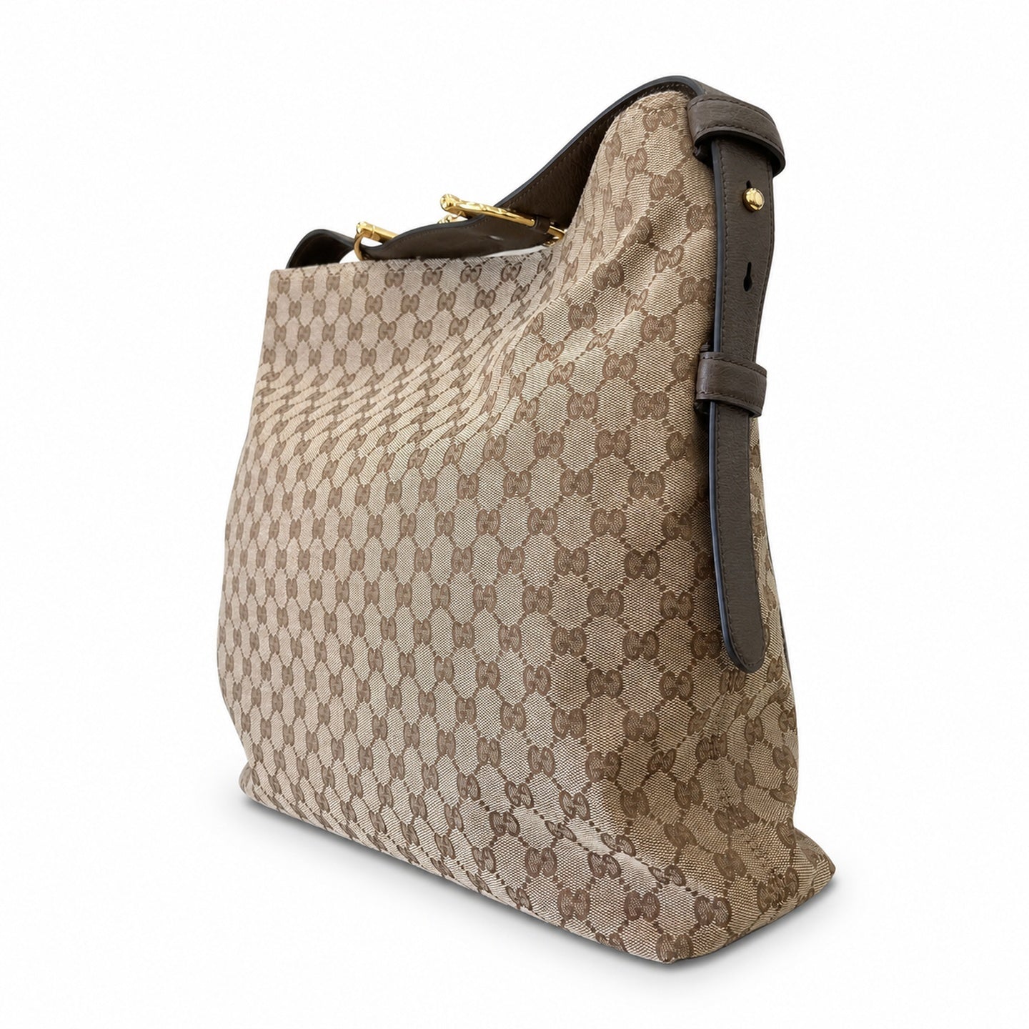 Gucci Horsebit Cotton Canvas Leather Beige Brown Green Gold Handbag