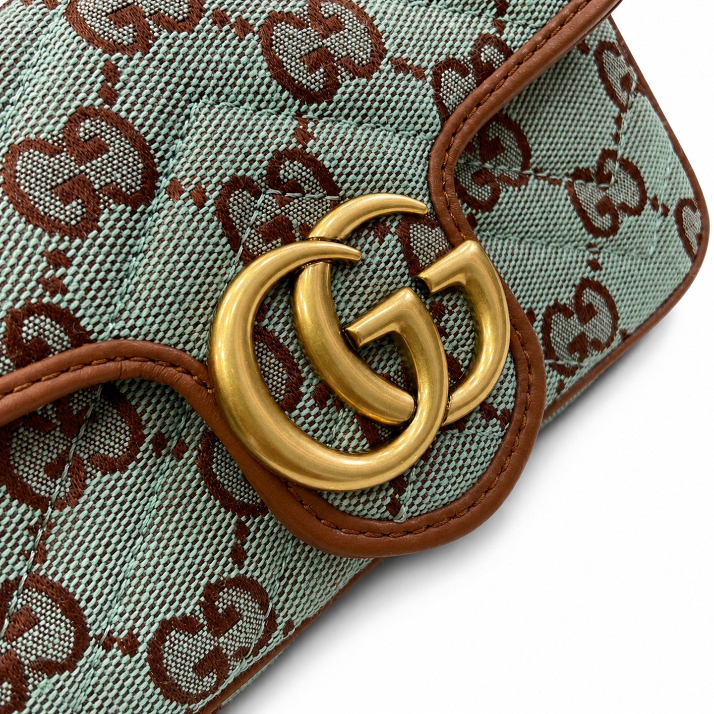 Gucci Mini Cotton Canvas Leather Brown Blue Gold Shoulder Bag