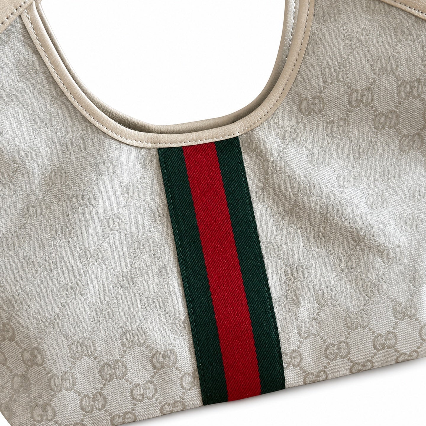 Gucci Giglio Small Cotton Canvas Leather White Beige Brown Red Green Gold Tote Bag
