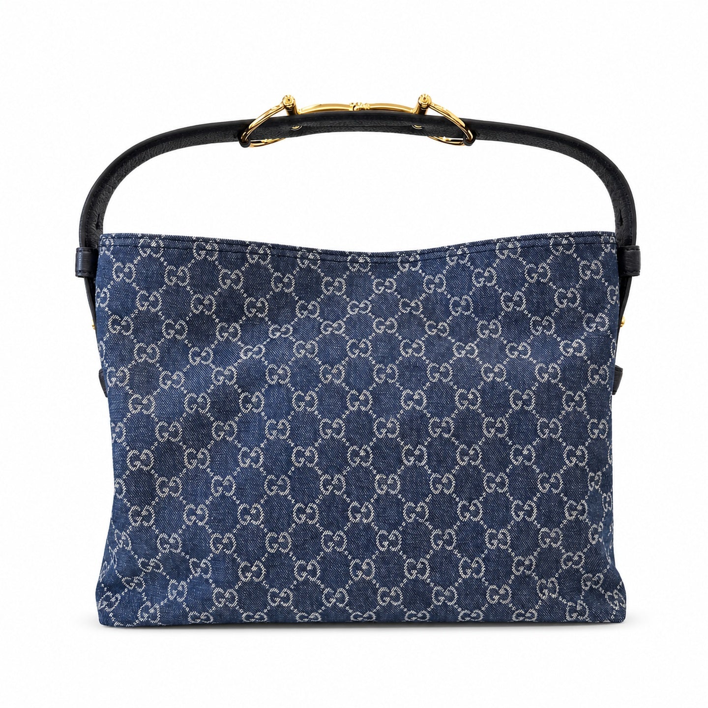 Gucci Horsebit Cotton Denim Canvas Leather White Brown Blue Gold Handbag