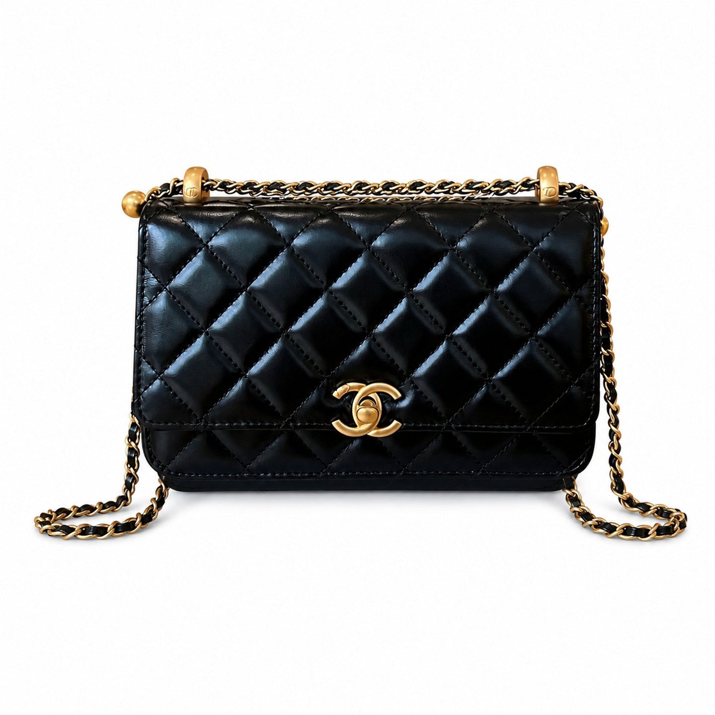 Chanel Small Leather Black Gold Wallet on Chain