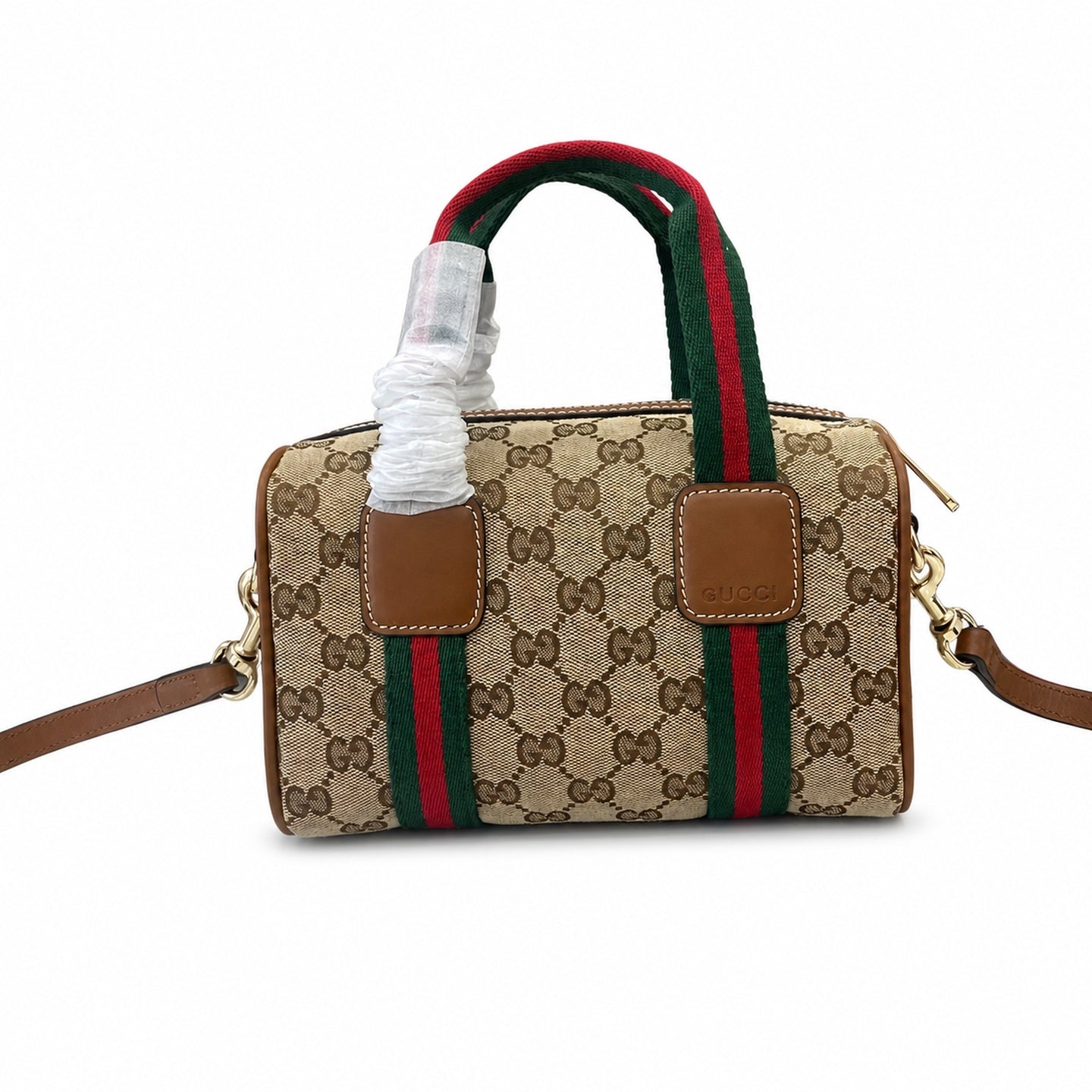 Gucci Mini Cotton Canvas Leather Beige Brown Gold Handbag