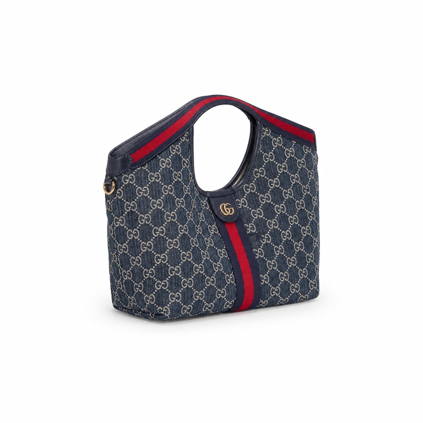 Gucci Giglio Small Cotton Denim Canvas Leather White Brown Red Blue Gold Tote Bag