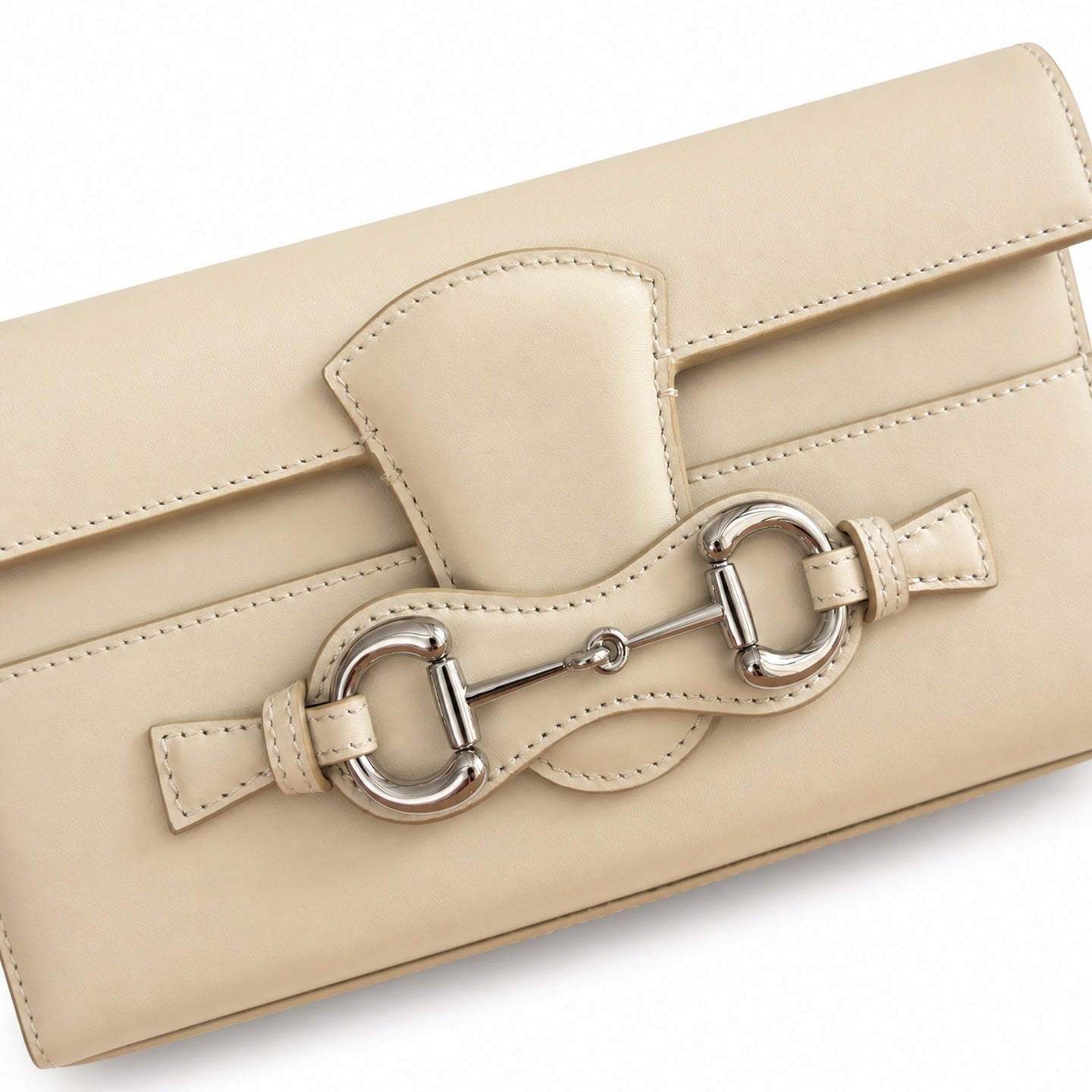 Gucci Horsebit Canvas Leather White Brown Gold Shoulder Bag