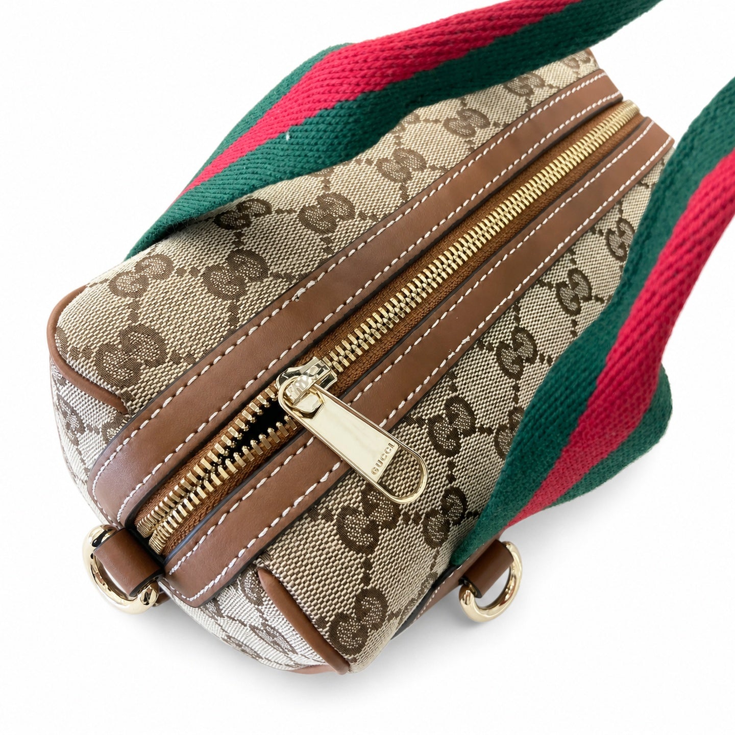 Gucci Mini Cotton Canvas Leather Beige Brown Gold Handbag