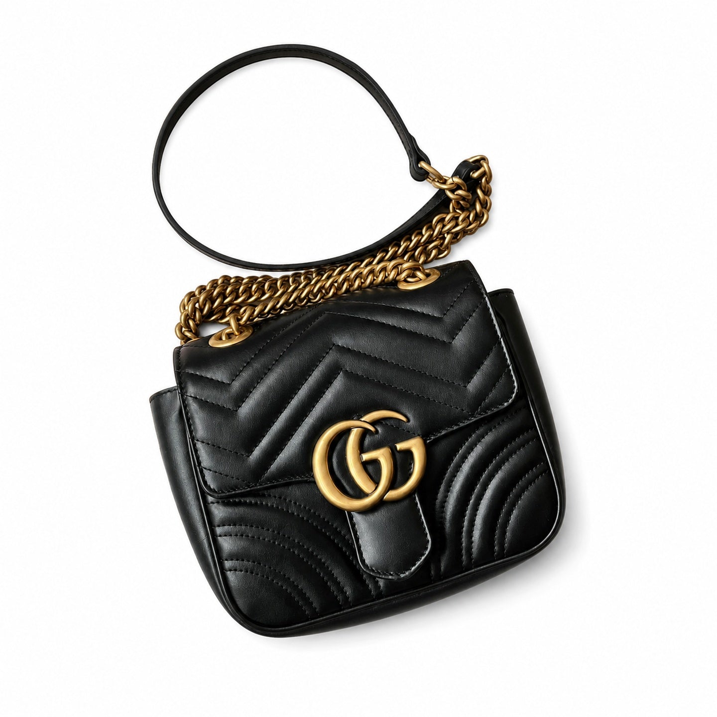 Gucci GG Marmont Quilted Leather Black Gold Handbag