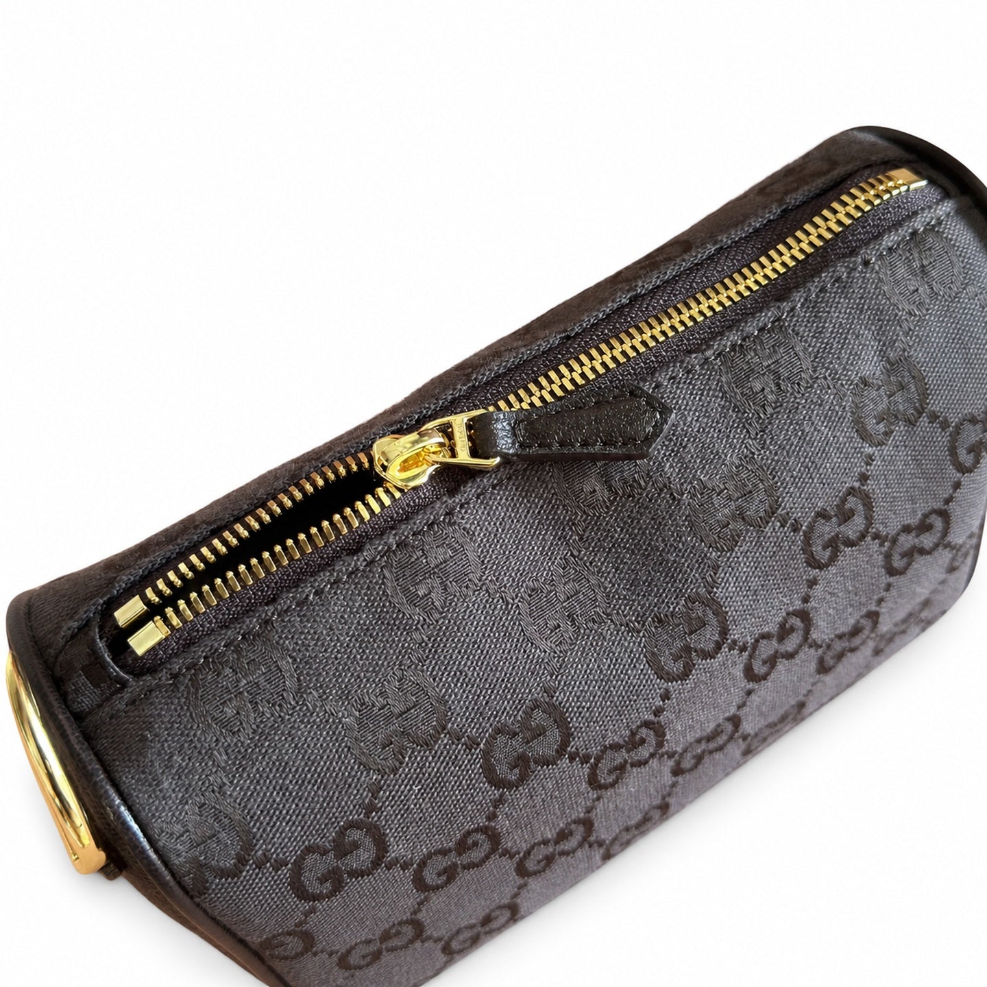 Gucci Horsebit Mini Cotton Canvas Leather Brown Gold Bag