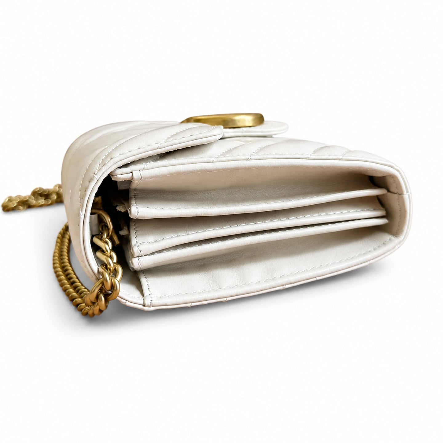 Gucci GG Marmont Mini Quilted Matelasse Leather White Beige Handbag