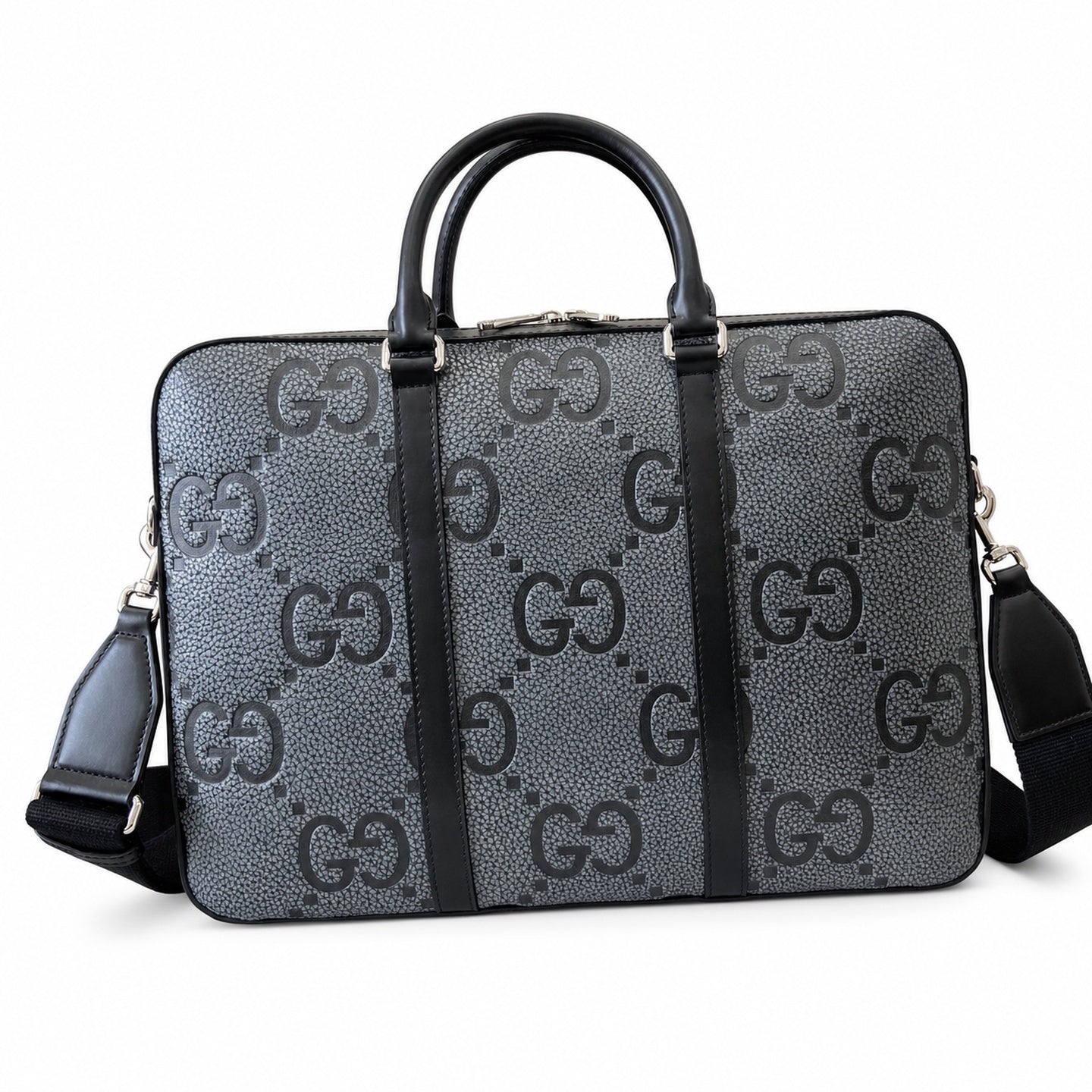 Gucci Cotton Leather Black Gray Briefcase