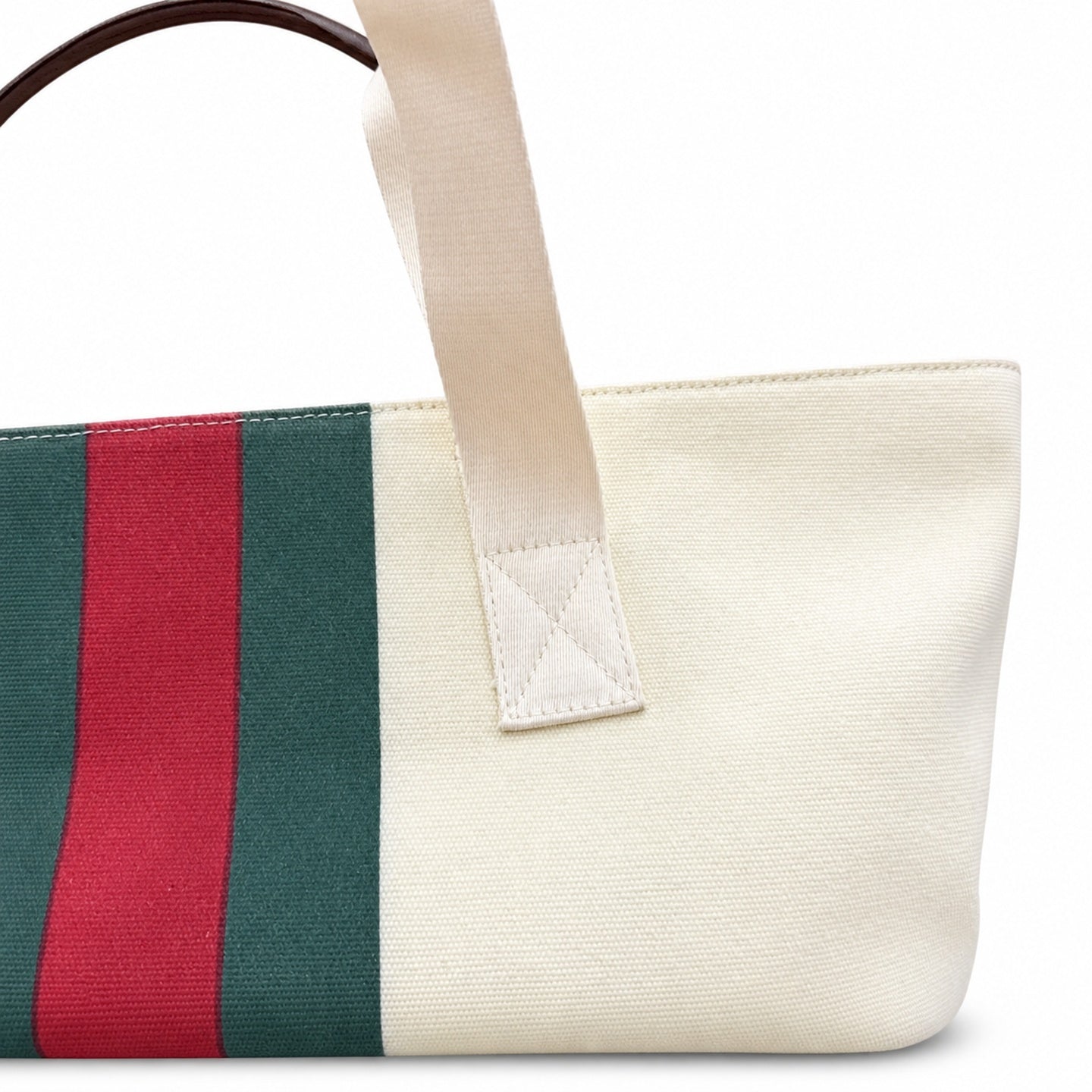 Gucci Cotton Canvas Leather Beige Brown Red Green Bag