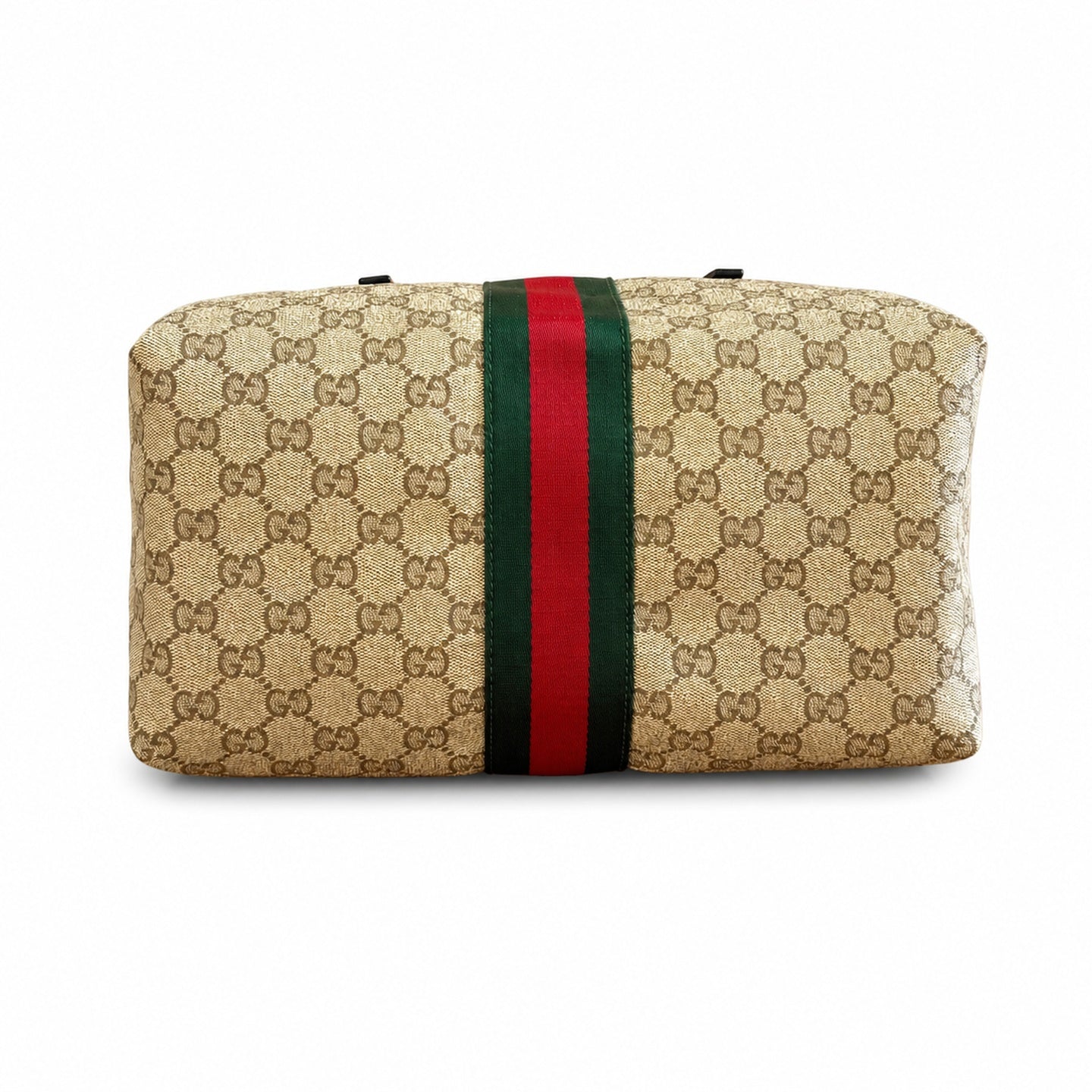 Gucci Cotton Canvas Leather Brown Gold Boston Bag