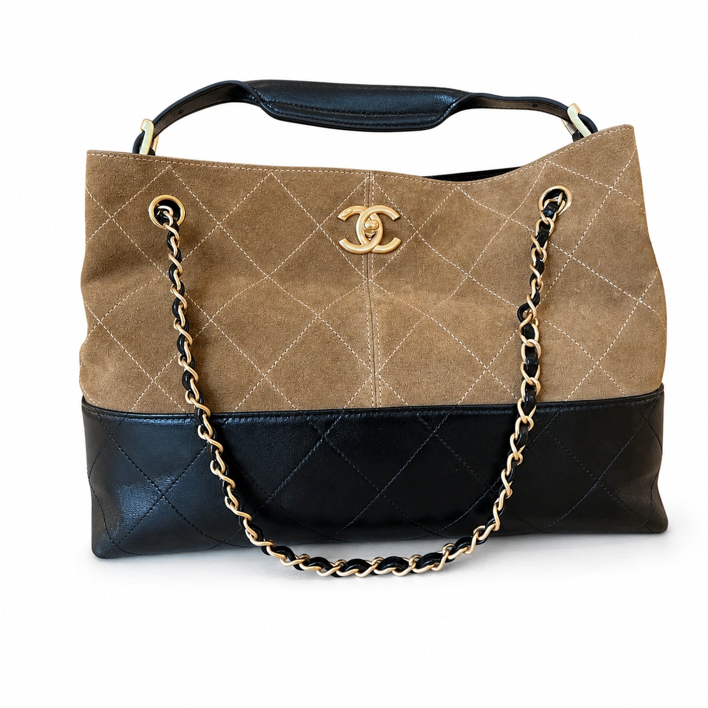 Chanel 25 Suede Leather Gold Bag