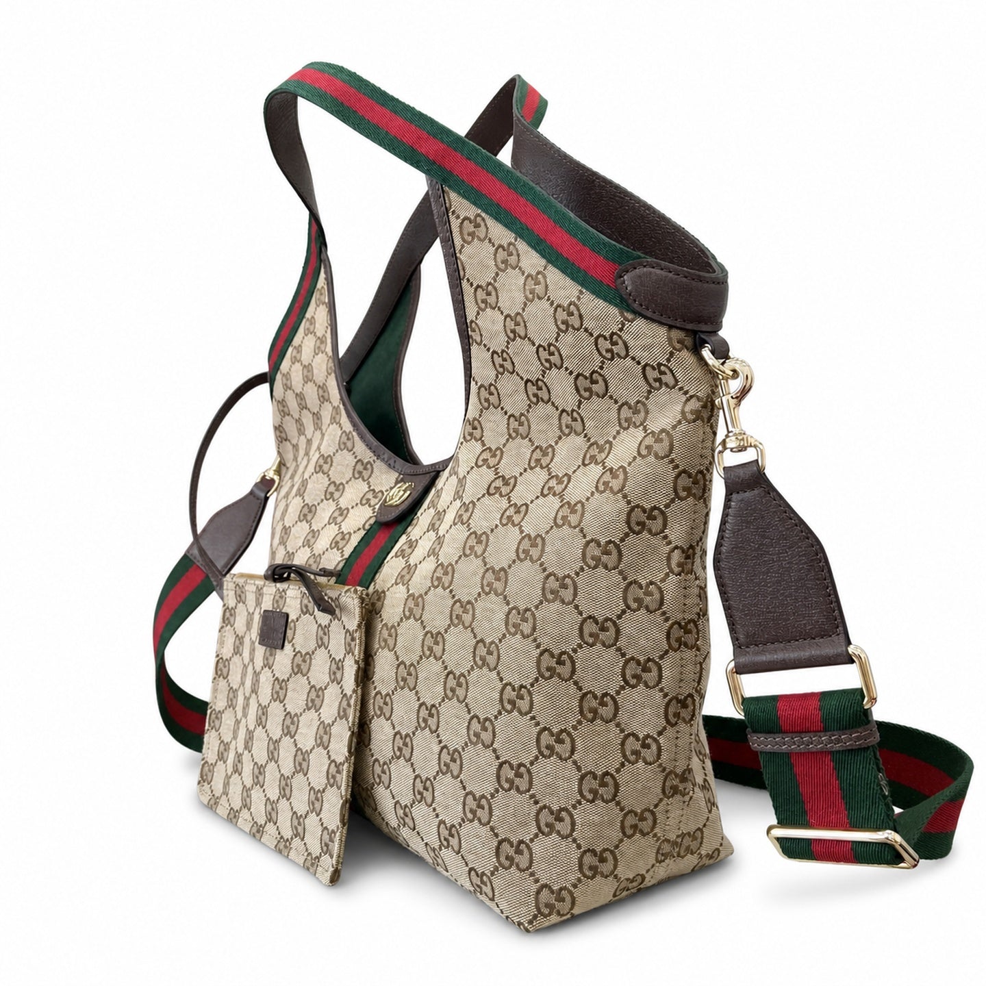 Gucci Giglio Cotton Canvas White Brown Red Green Tote Bag