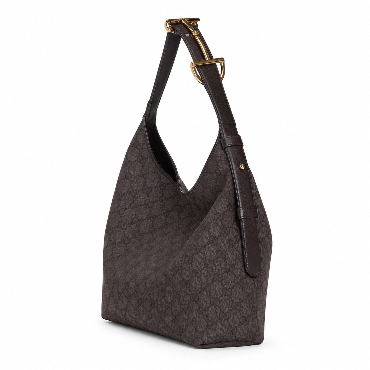 Gucci Horsebit Cotton Canvas Beige Brown Gold Handbag