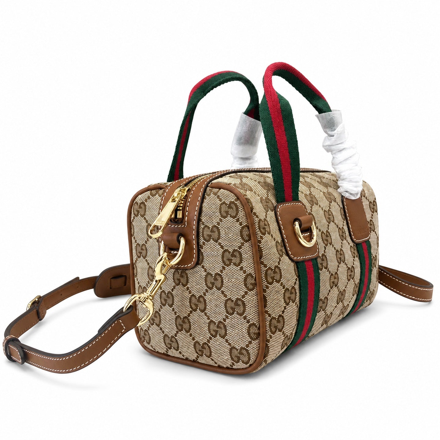 Gucci Mini Cotton Canvas Leather Beige Brown Gold Handbag