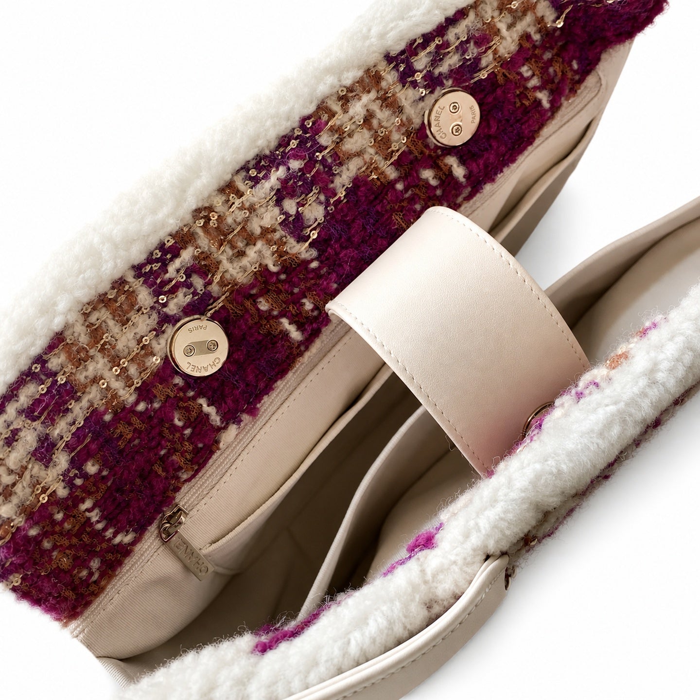 Chanel 25 Tweed Leather Check White Purple Handbag