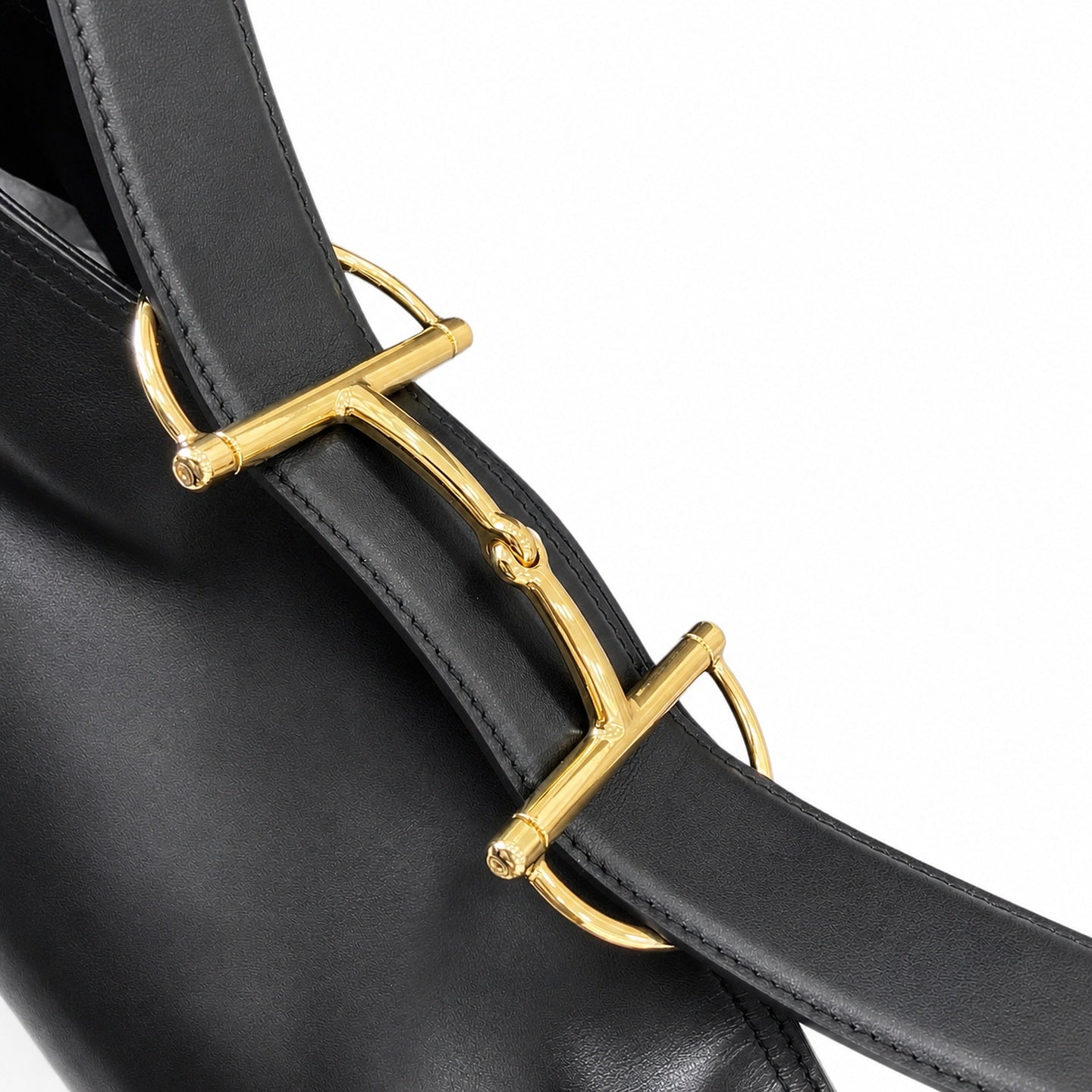 Gucci Horsebit Cotton Leather Black Gold Bag