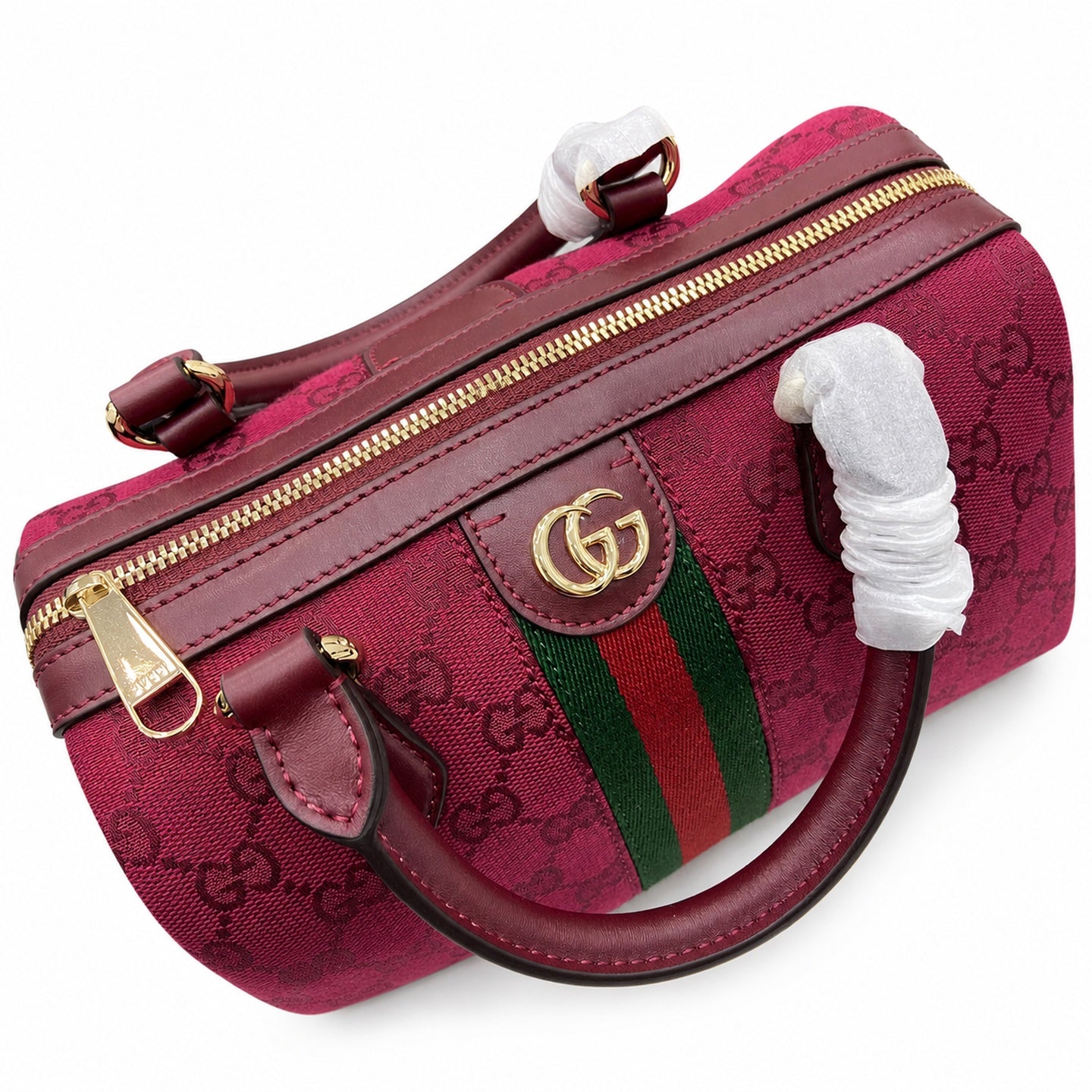 Gucci Ophidia Supreme Small Canvas Leather Red Green Gold Boston Bag