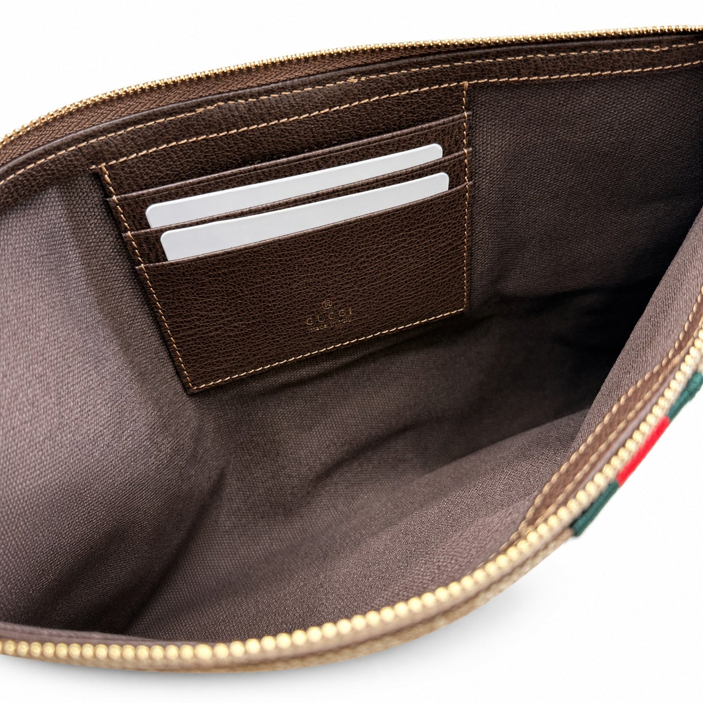 Gucci Small Canvas Leather Brown Gold Clutch