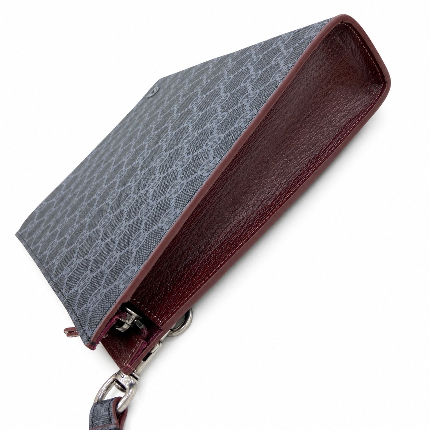 Gucci Supreme Canvas Leather Black Gray Burgundy Clutch