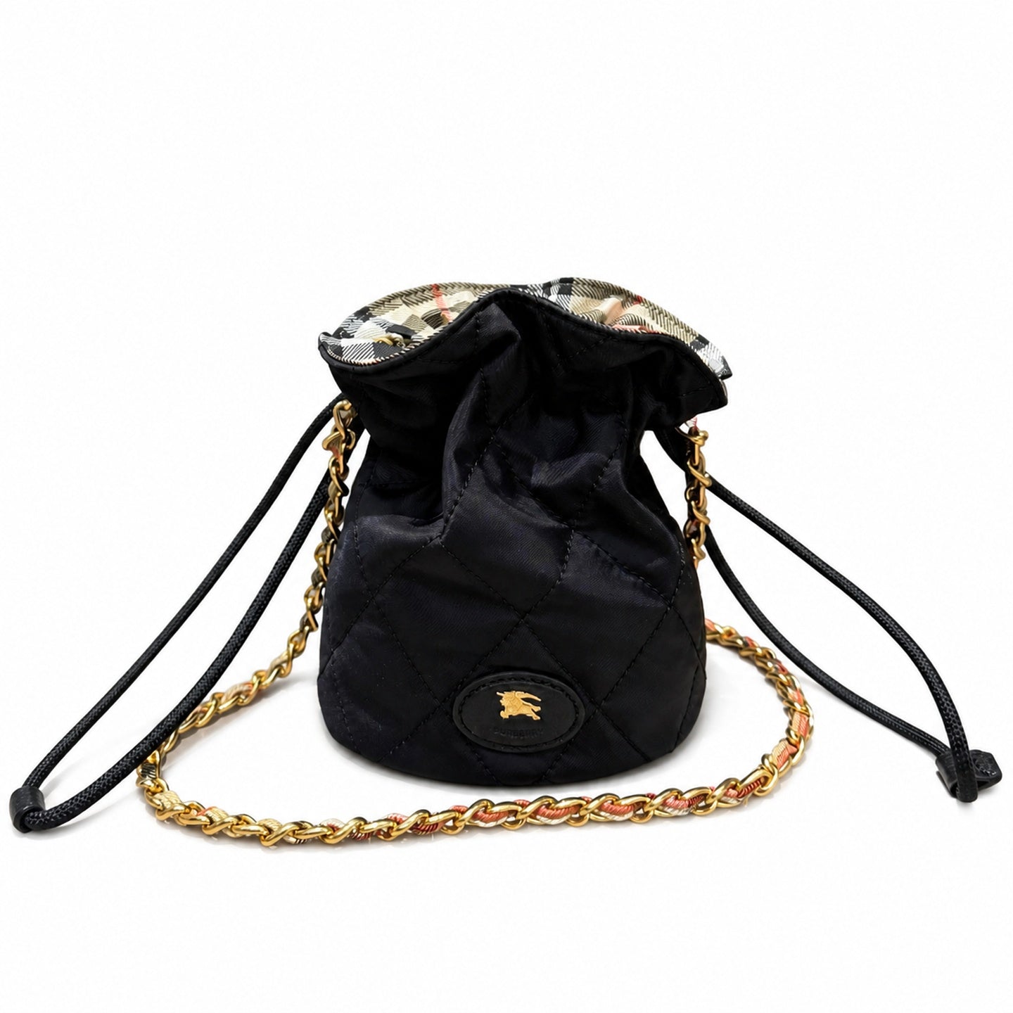 Burberry Horseshoe Quilted Nylon Leather Check Bag