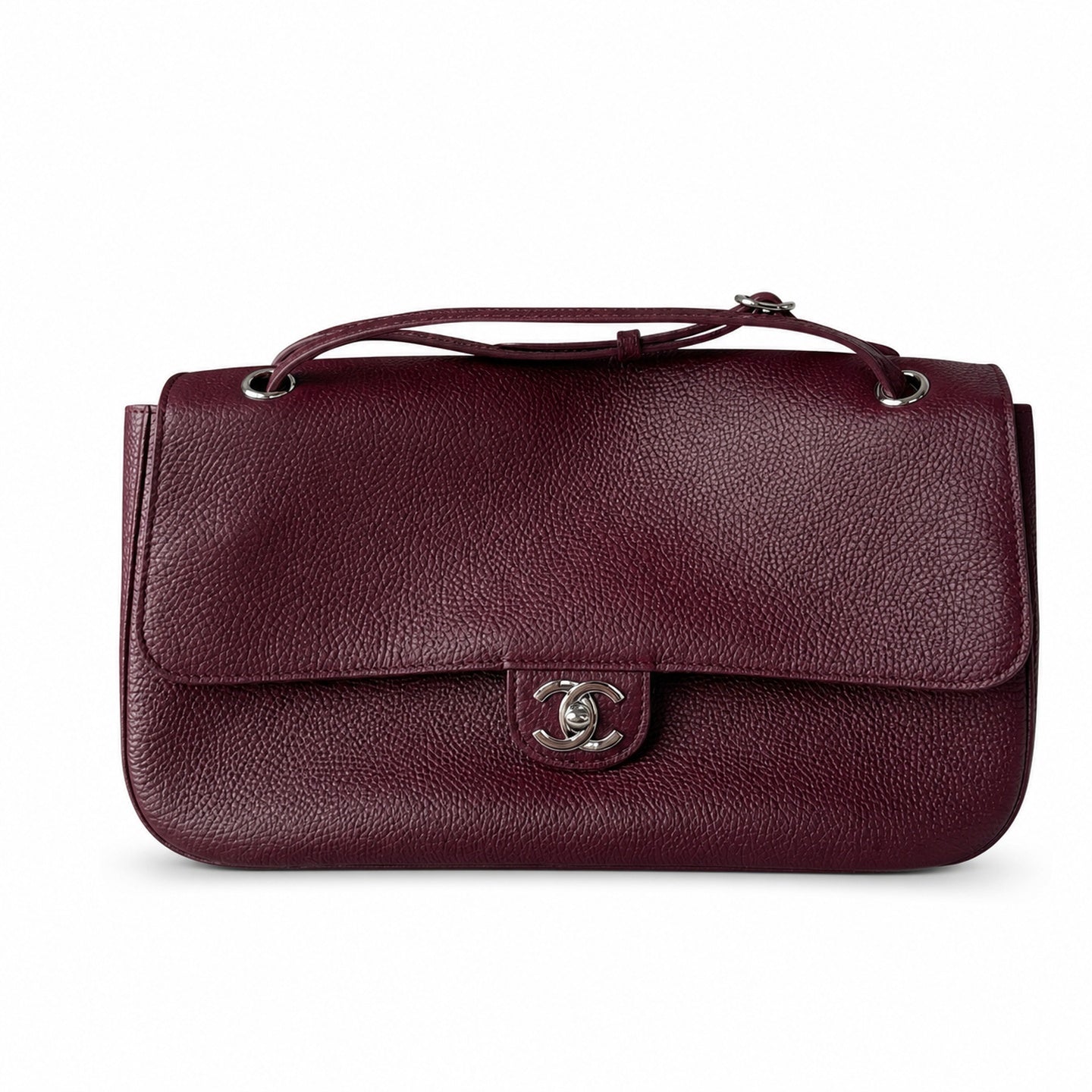 Chanel Small Leather Silver Burgundy Bag