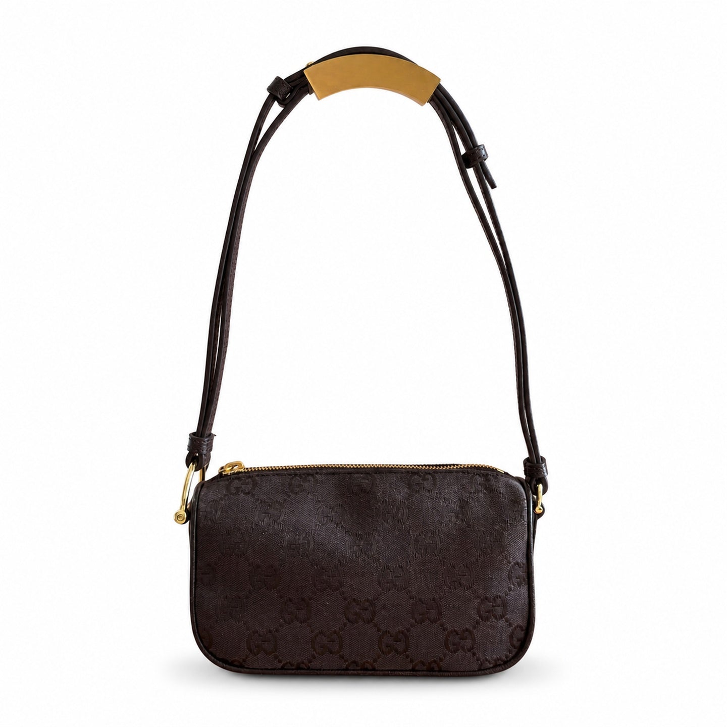 Gucci Horsebit Mini Cotton Canvas Leather Brown Gold Bag