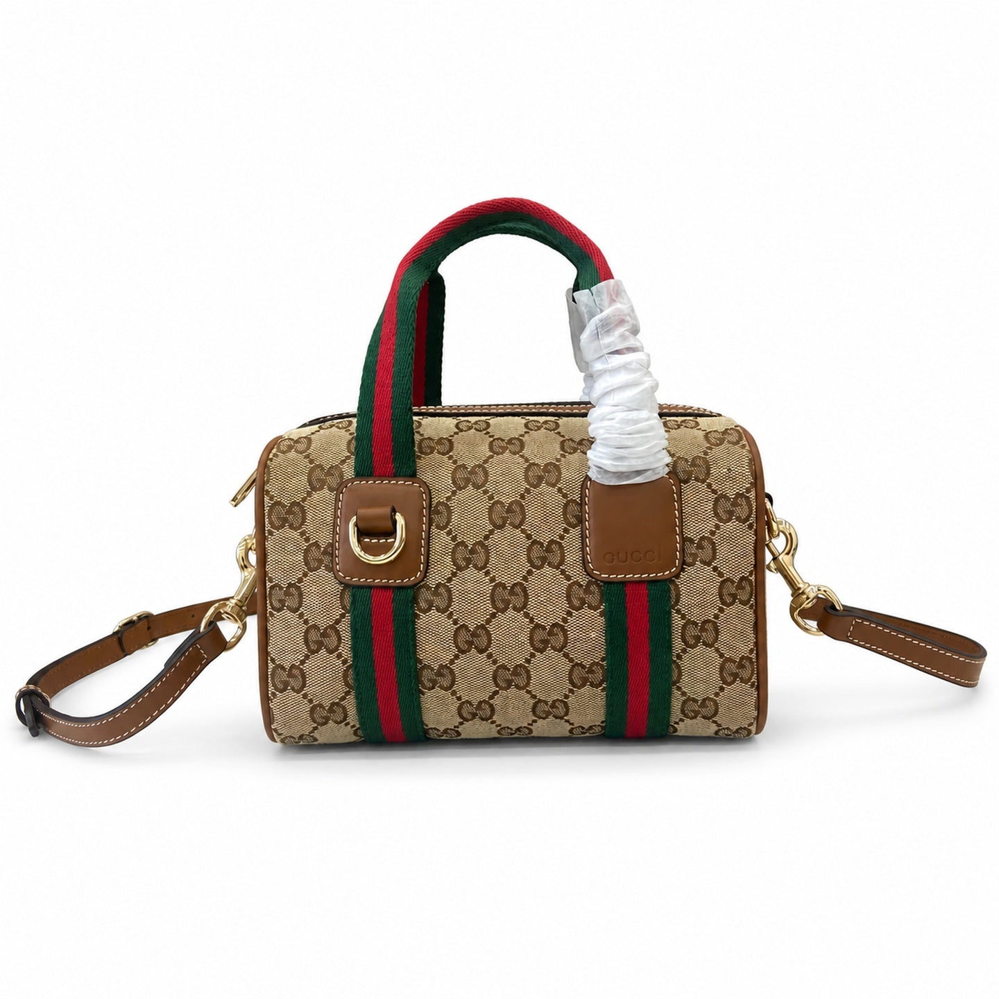 Gucci Mini Cotton Canvas Leather Beige Brown Gold Handbag