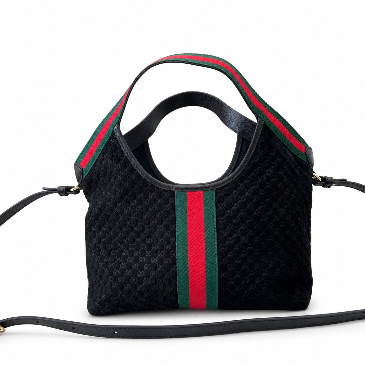 Gucci Giglio Small Cotton Suede Canvas Velvet Leather Black Red Green Gold Tote Bag