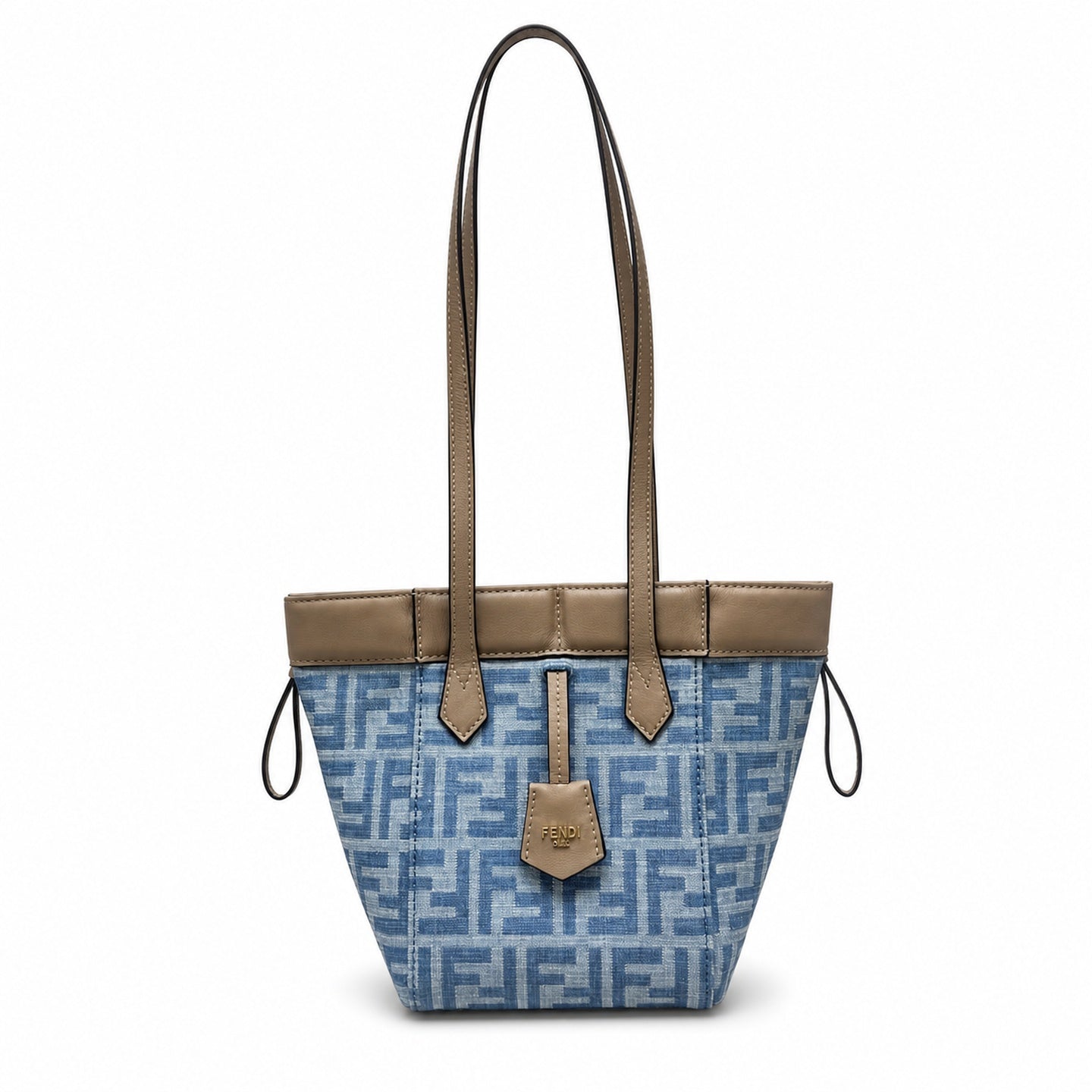 Fendi Origami Medium Denim Leather Beige Blue Gold Bag