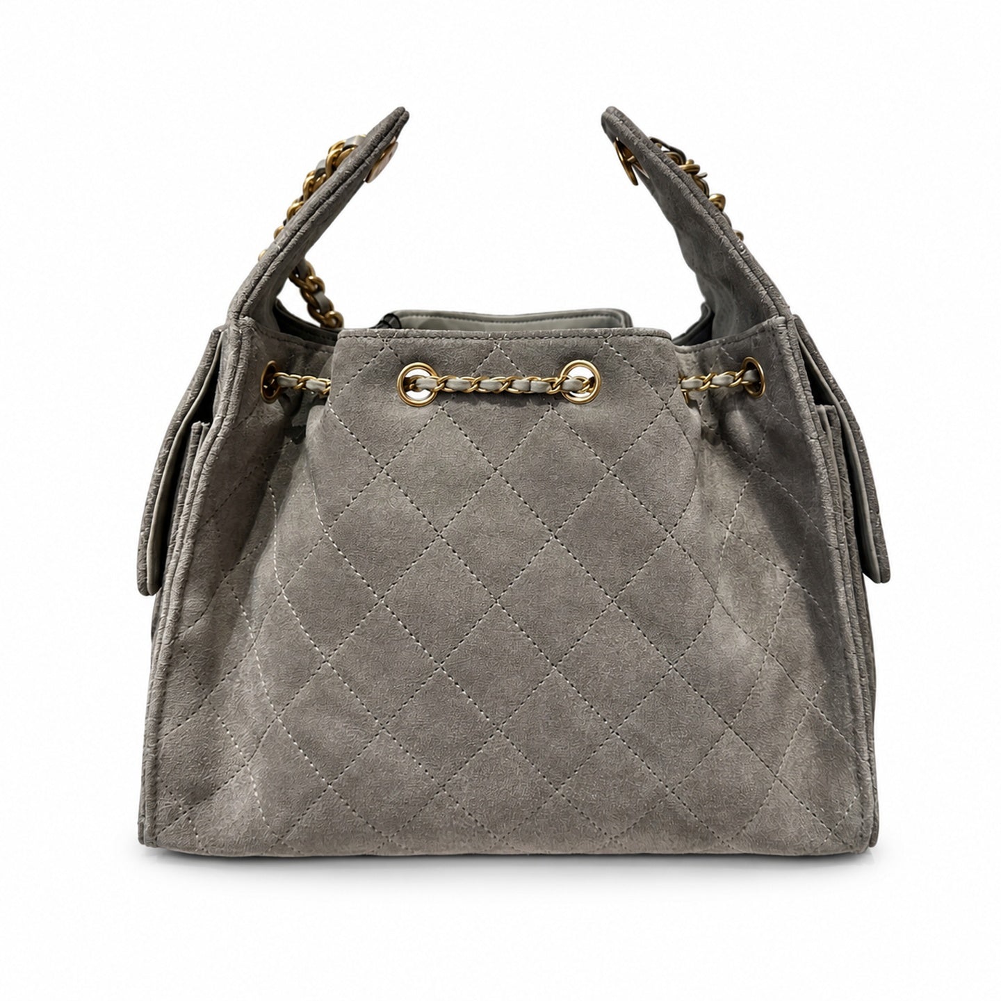 Chanel Small Leather Black Gray Gold Bag