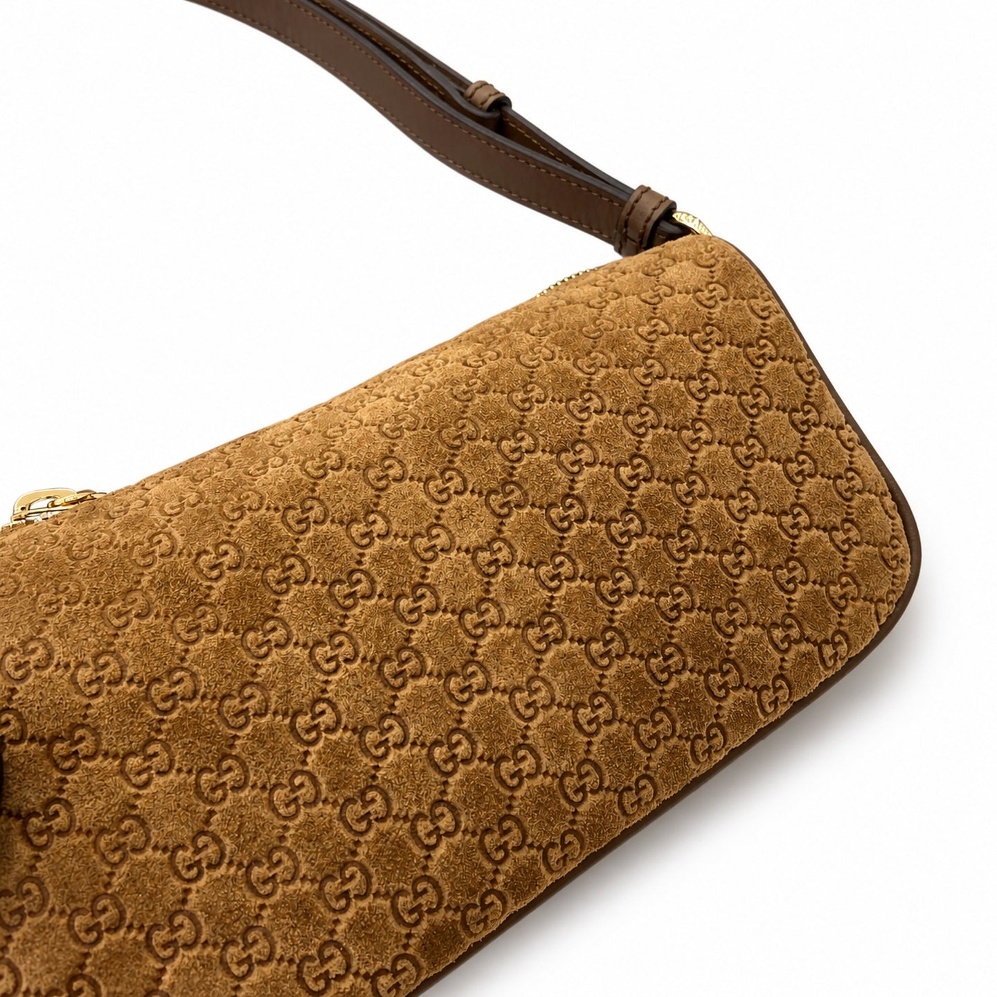 Gucci Cotton Suede Leather Brown Gold Bag