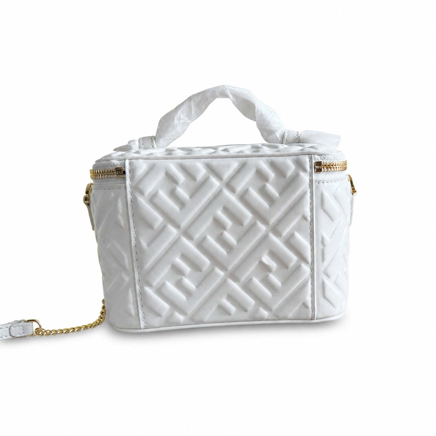 Fendi Mini Leather White Gold Vanity Bag