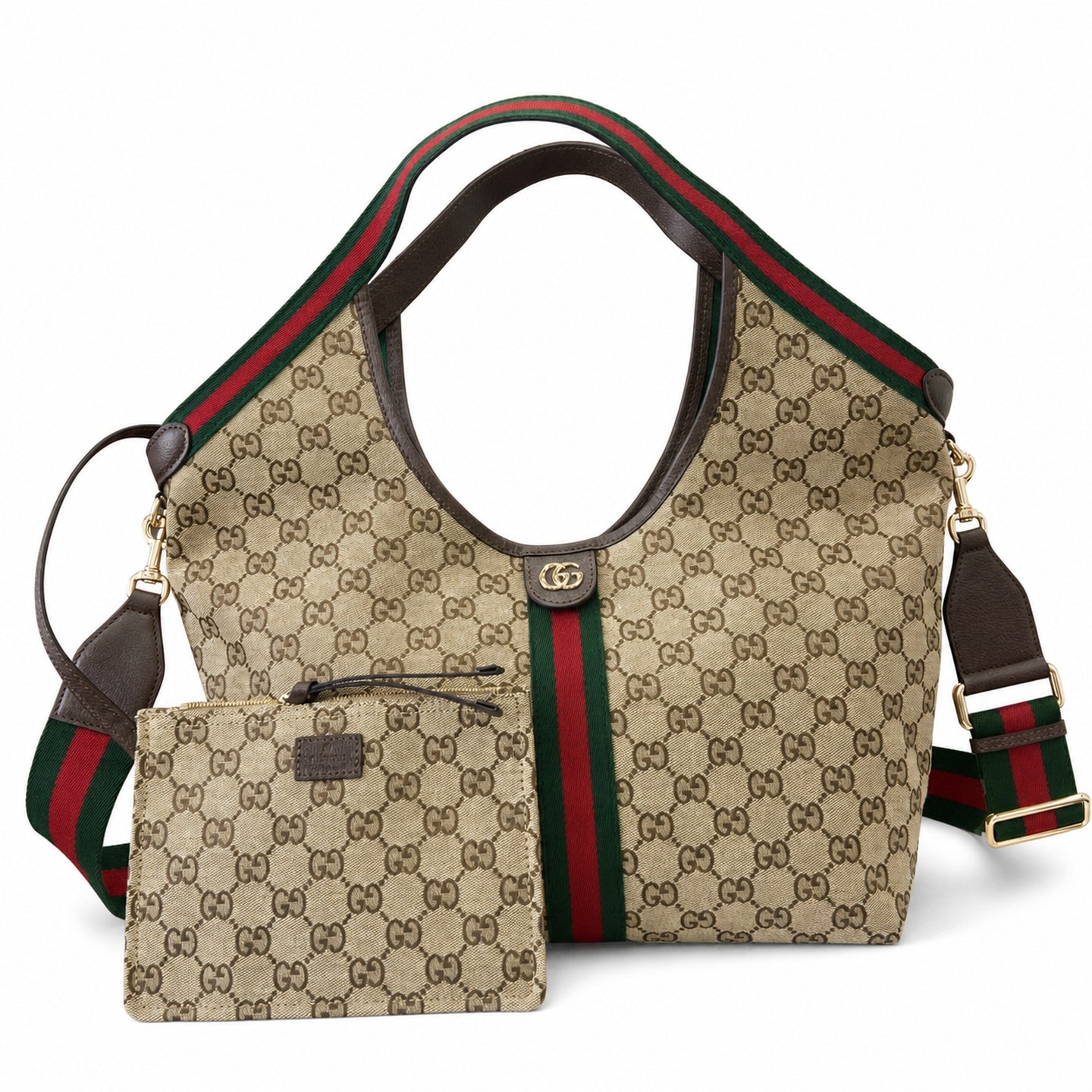 Gucci Giglio Cotton Canvas White Brown Red Green Tote Bag