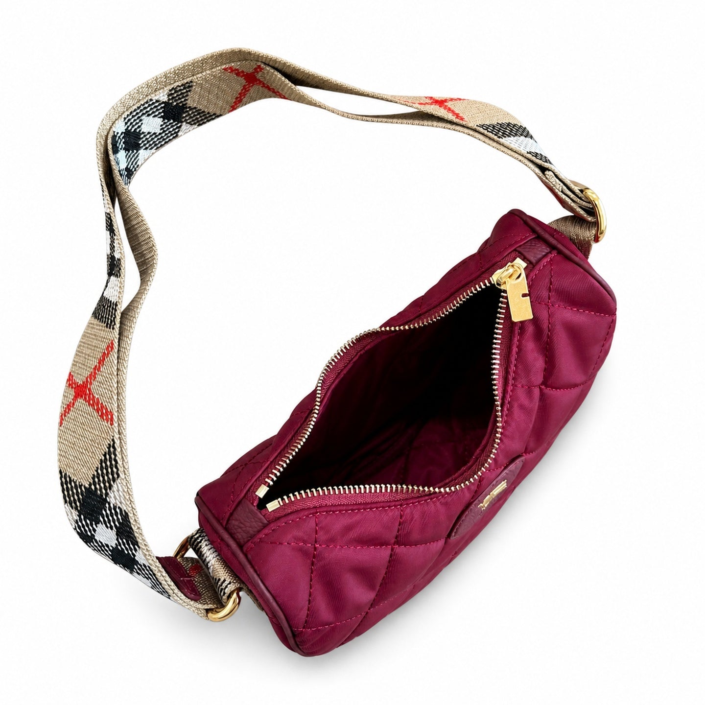 Burberry Horseshoe Quilted Nylon Check Crossbody Bag