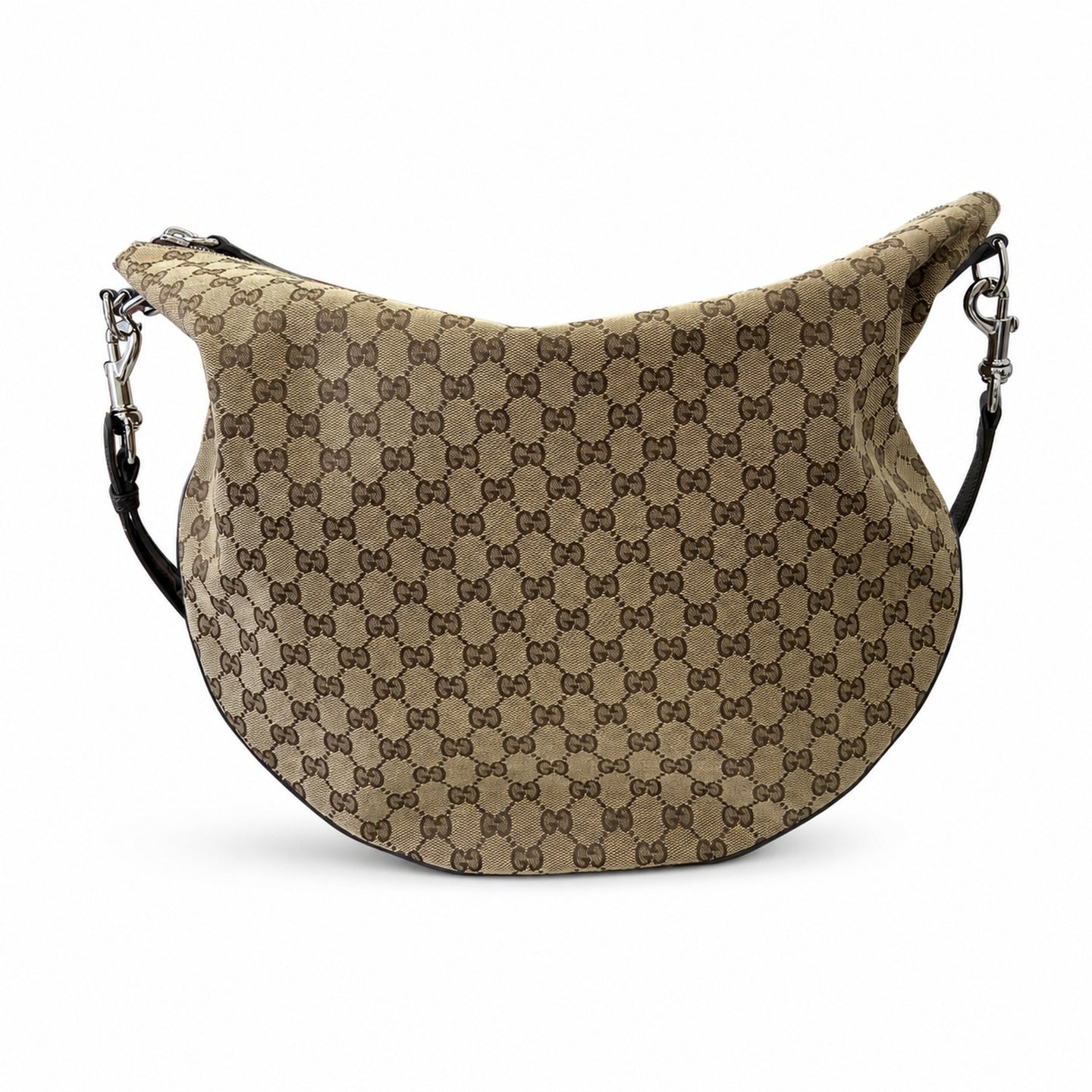 Gucci Small Cotton Canvas Leather Beige Brown Shoulder Bag