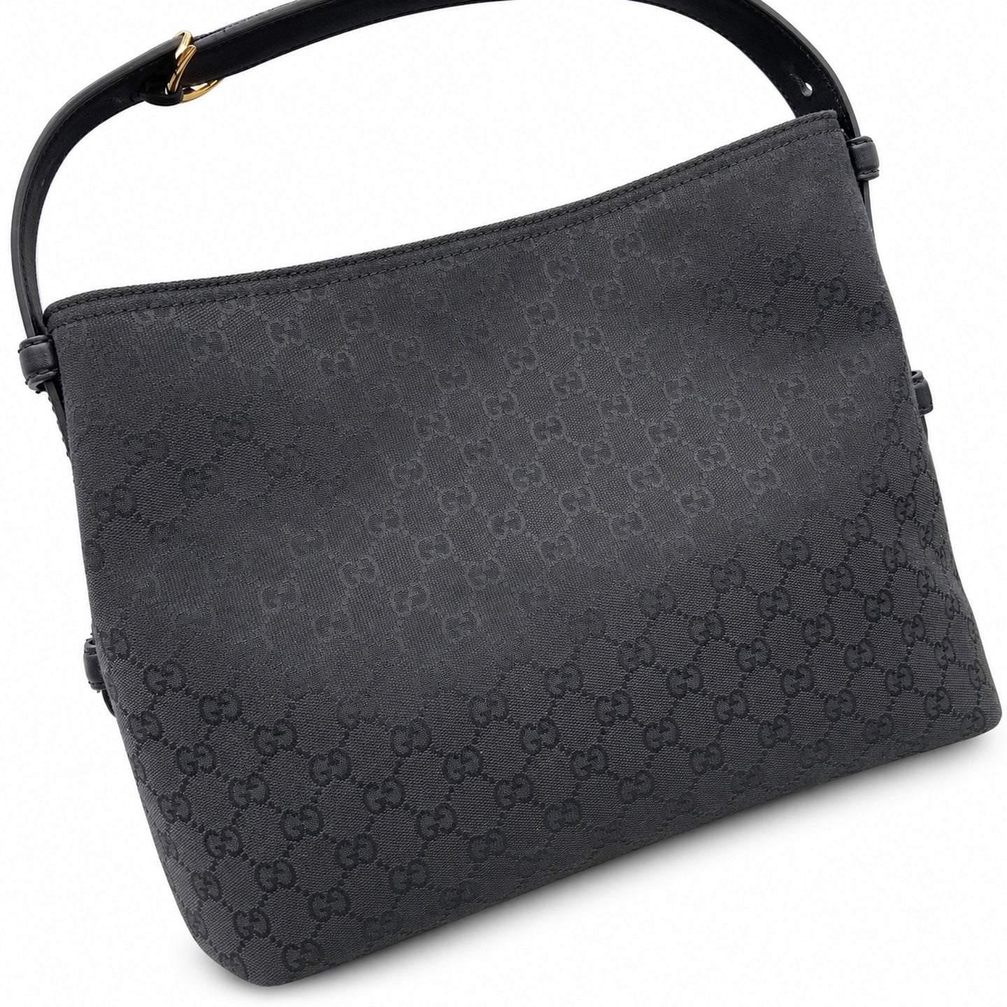 Gucci Horsebit Cotton Canvas Black Beige Gold Handbag