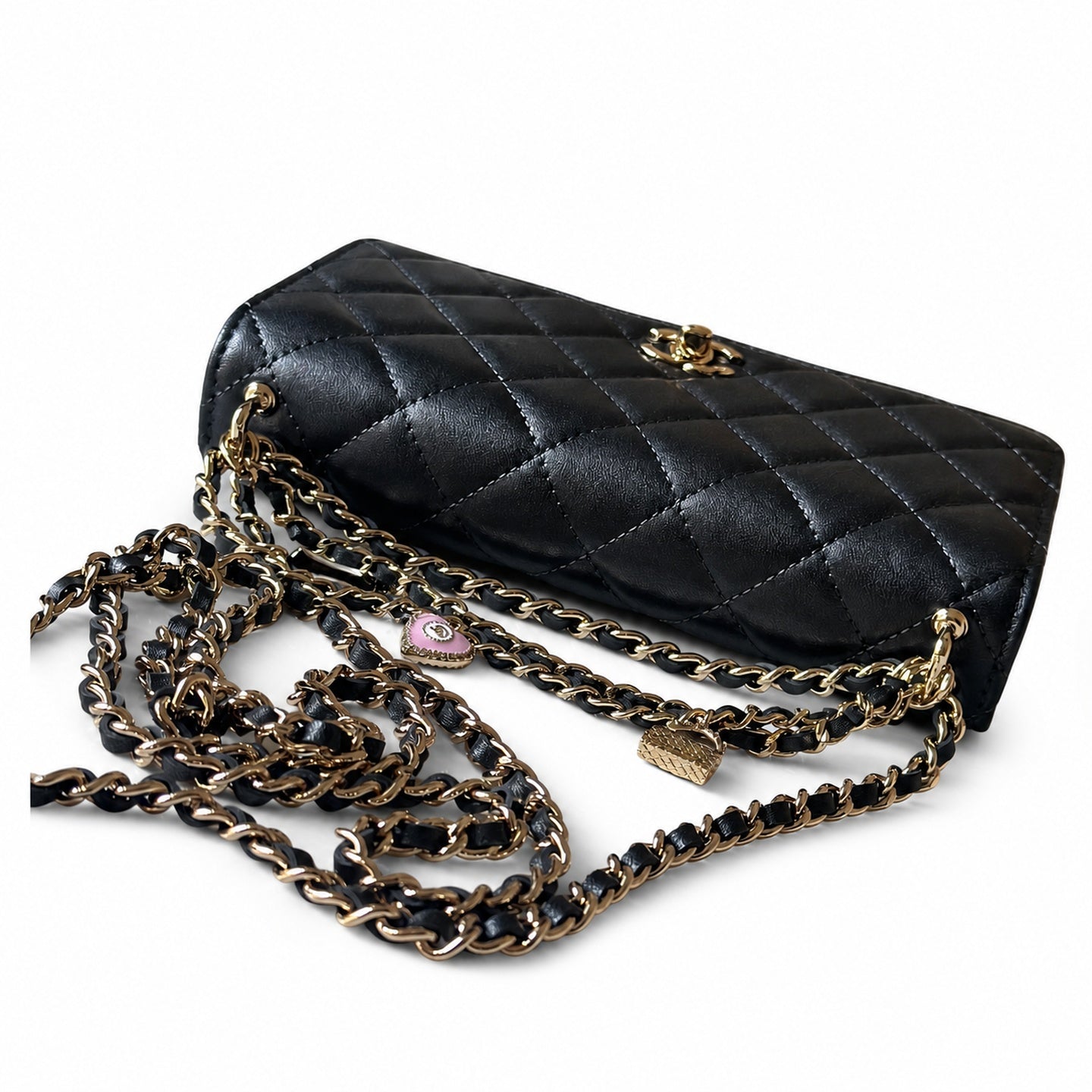 Chanel Leather Black Pink Gold Handbag