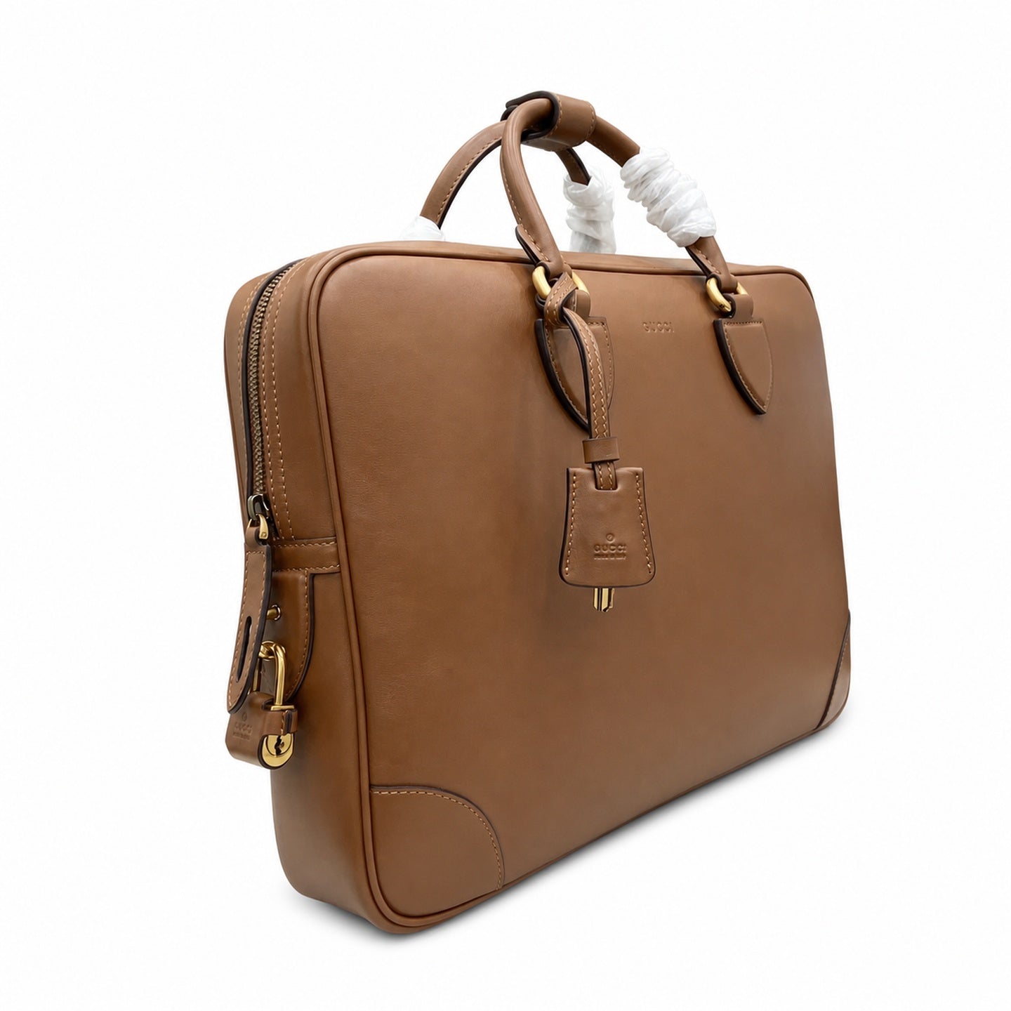 Gucci Men's Cotton Canvas Leather Brown Briefcase